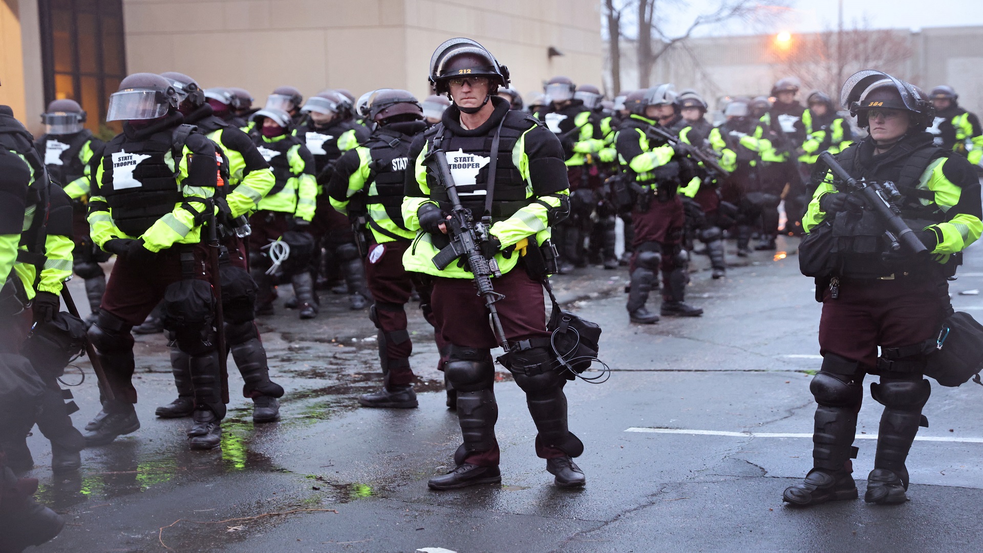 Image for the title: Minneapolis under curfew after officer shoots Black motorist dead 