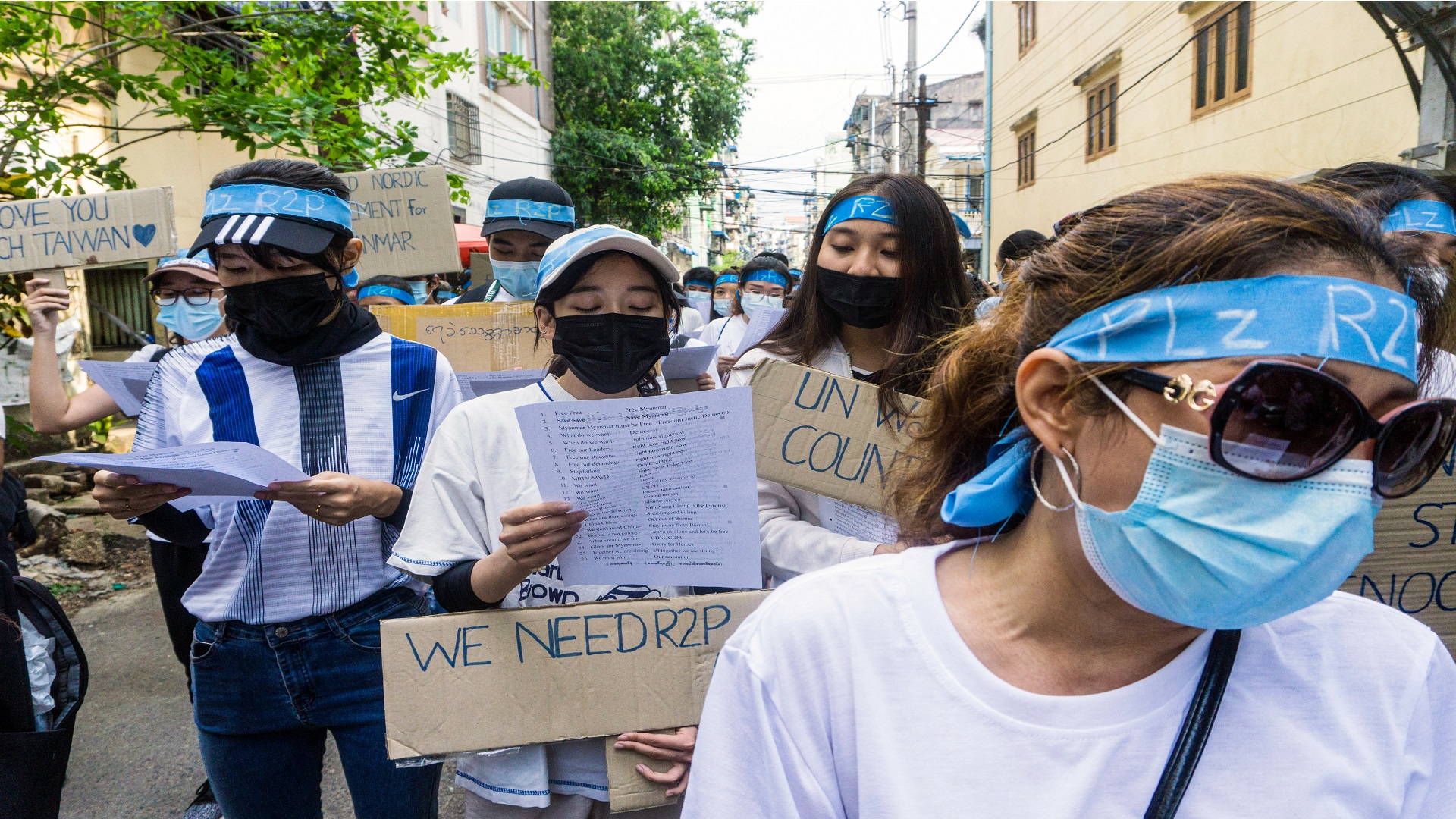 Image for the title: Myanmar activists stage "bloody" protests against military 