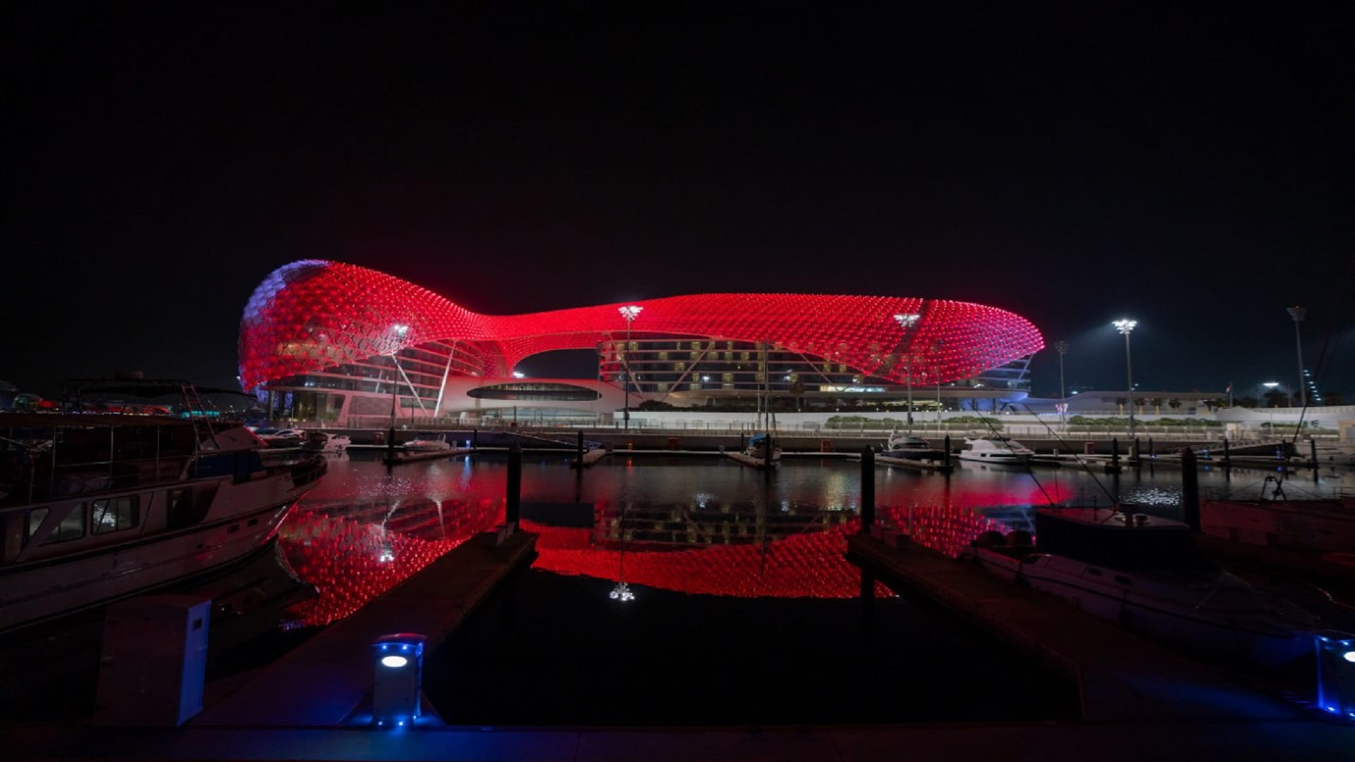 Image for the title: Yas Island turns red as UAE’s Hope Probe approaches the Red Planet 