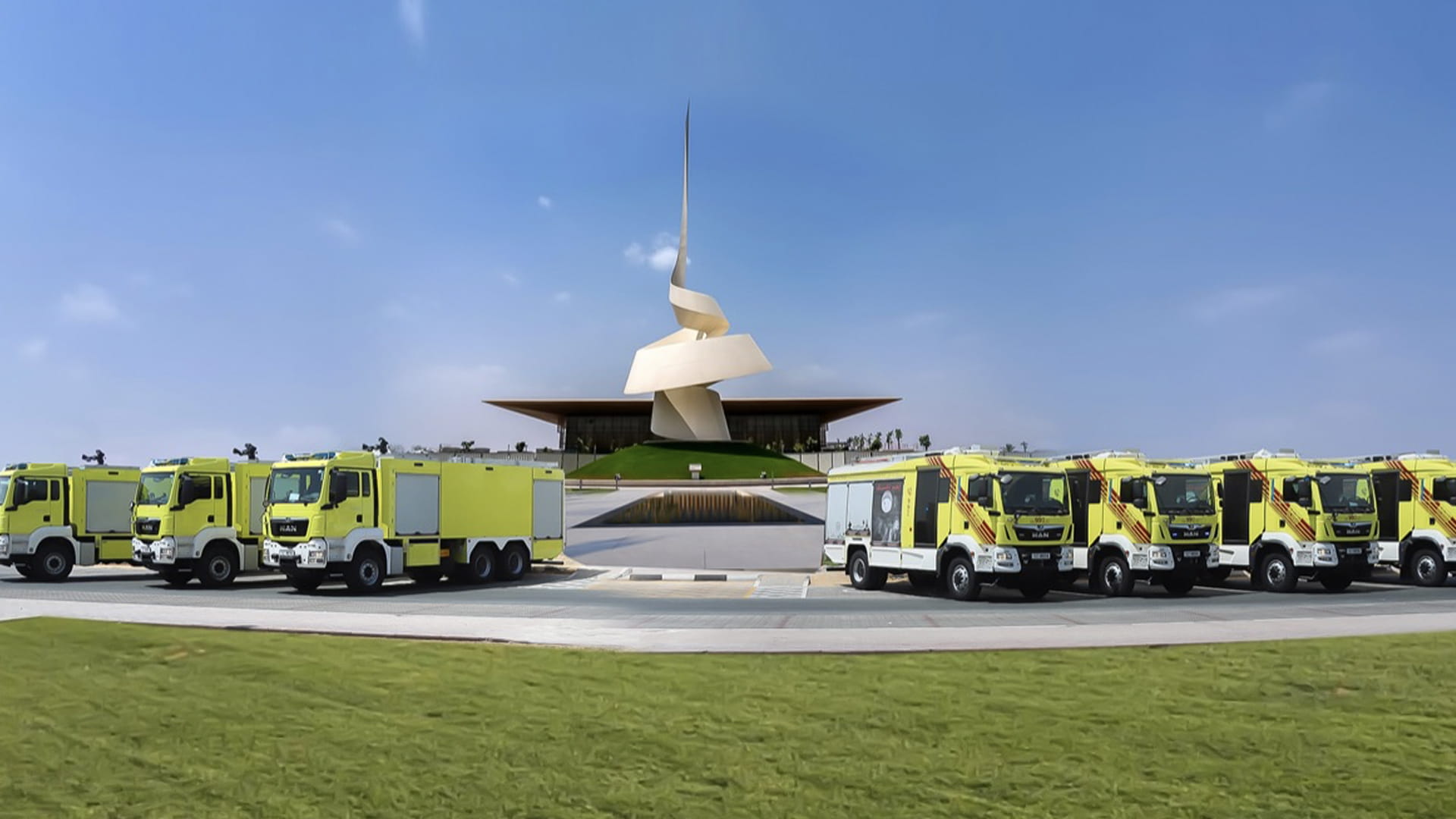 Image for the title: Sharjah Civil Defence gets new 7 advanced firefighting vehicles 