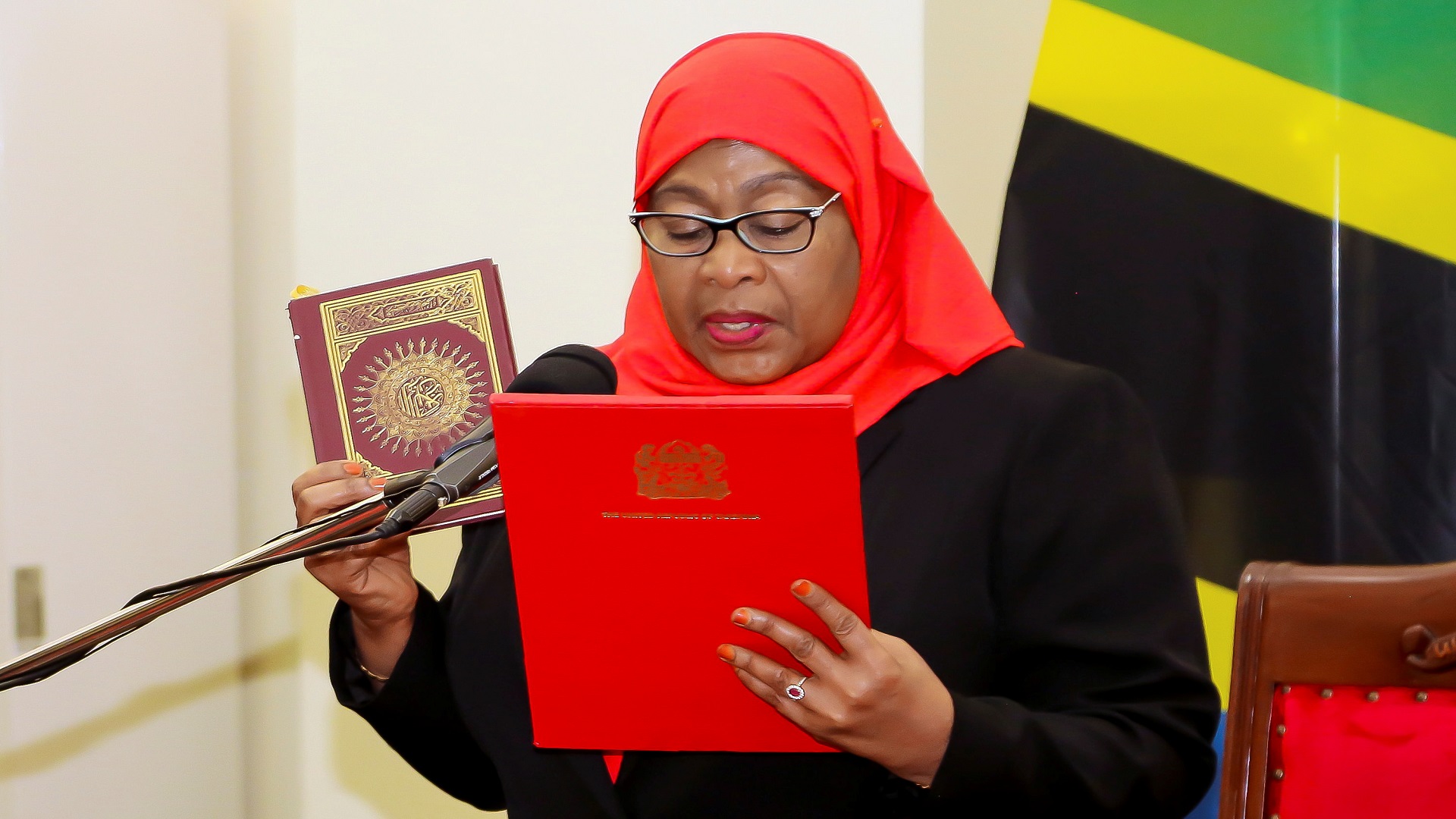 Image for the title: Tanzania swears in Samia Suluhu Hassan as first female president 