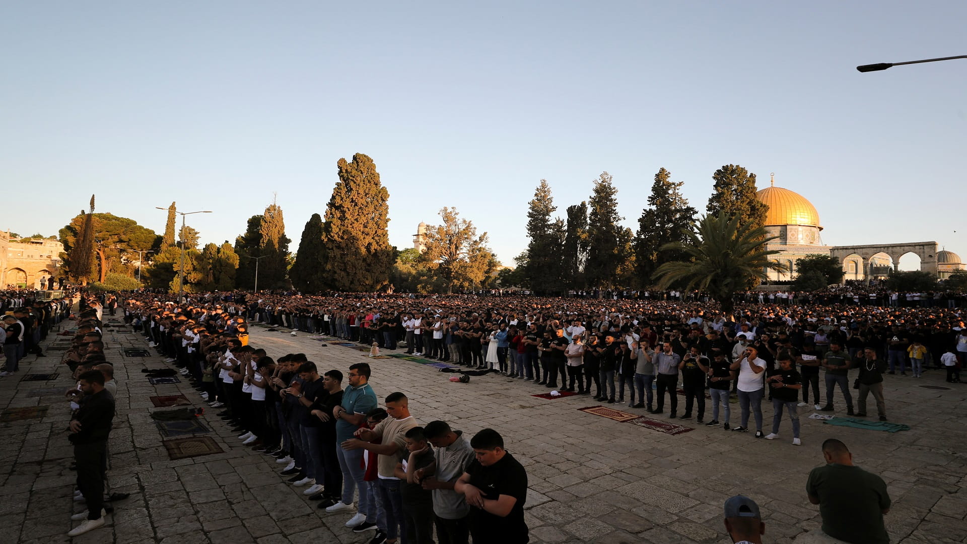 Image for the title: More than 100,000 Palestinians perform Eid prayers in Al Aqsa 