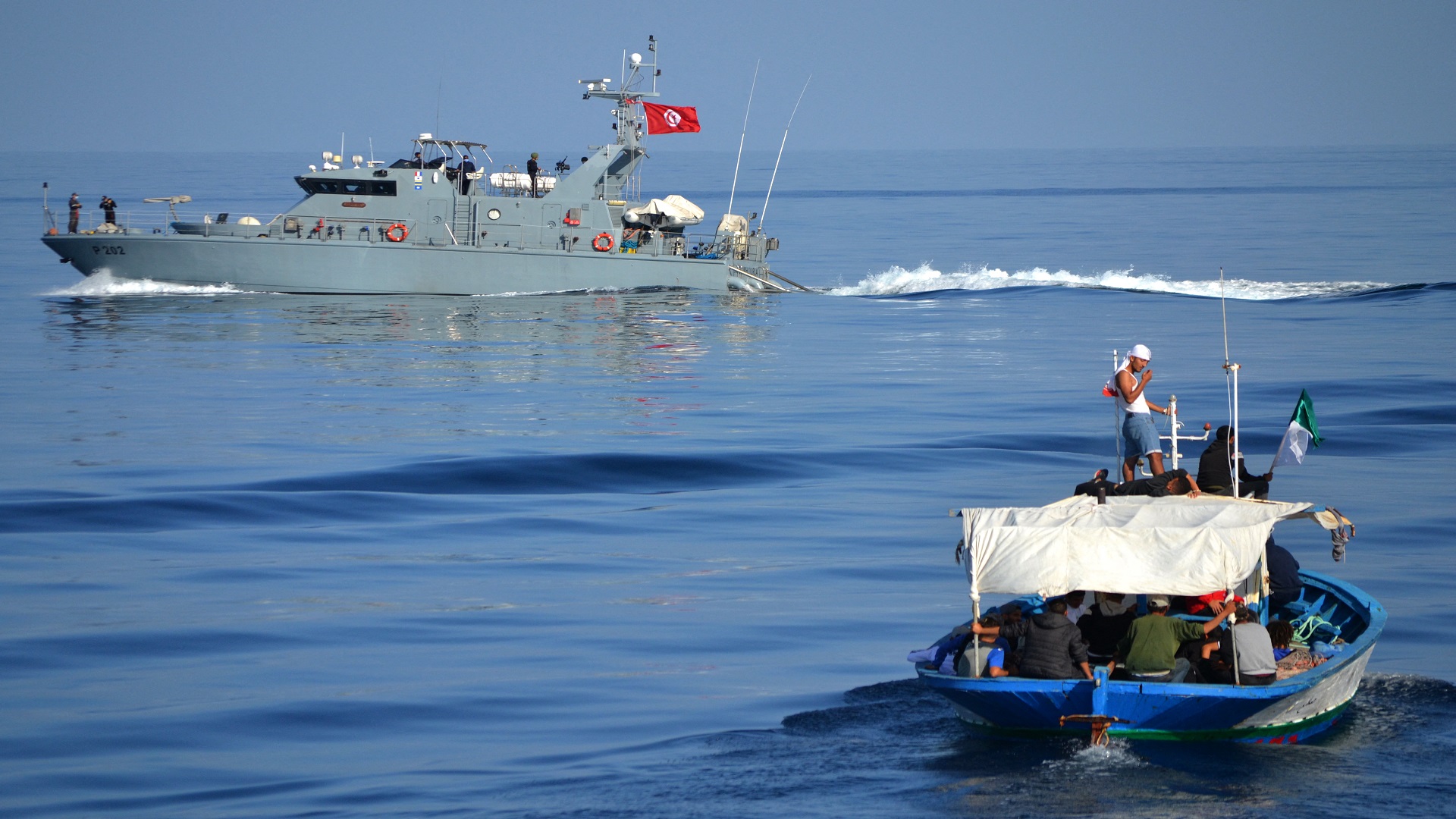 Image for the title: Tunisia 'rescues' 100 Europe-bound migrants at sea 