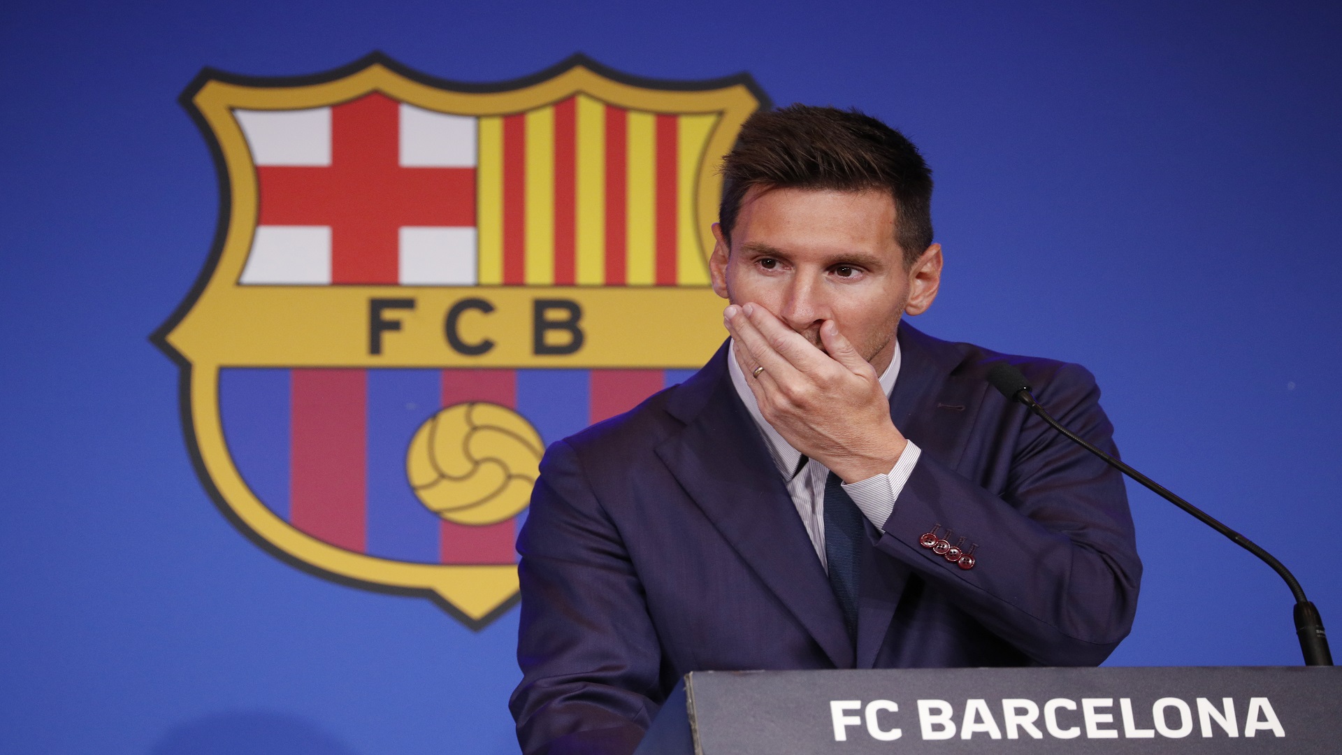 Image for the title: Tearful Messi confirms he is leaving Barcelona 