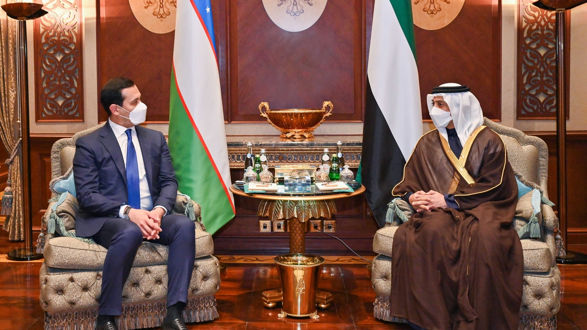 Image for the title: Mansour bin Zayed receives Uzbekistan's Deputy PM 