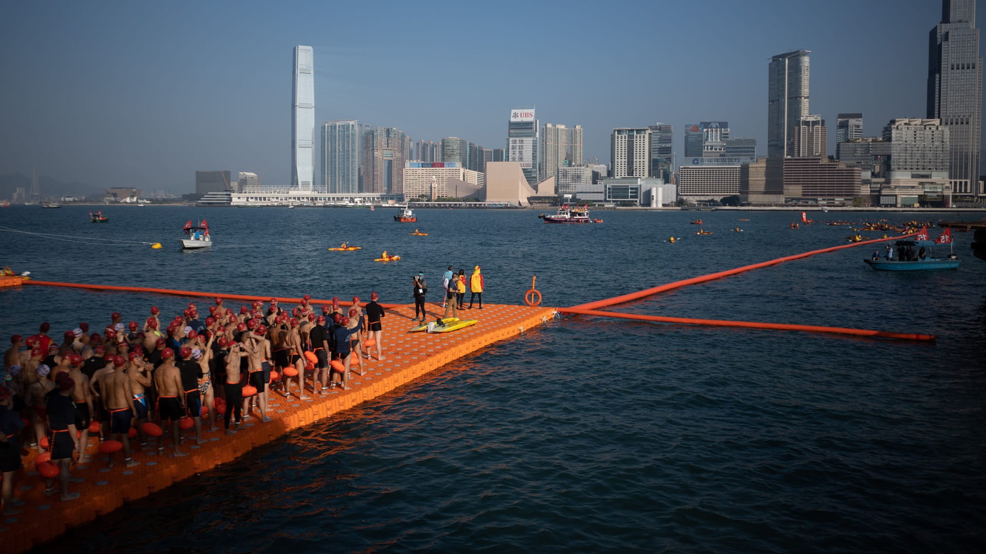 Image for the title: Hong Kong's annual harbour swim resumes after three years 