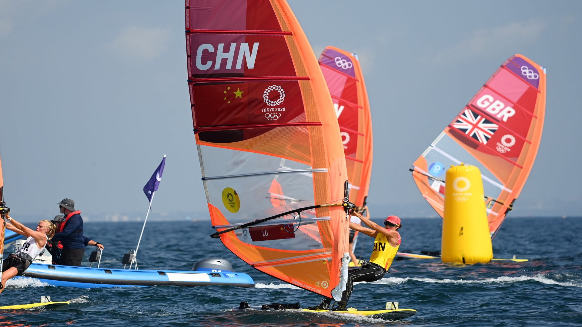 Image for the title: Olympics-Sailing-Yunxiu Lu of China wins RS:X windsurfing gold 