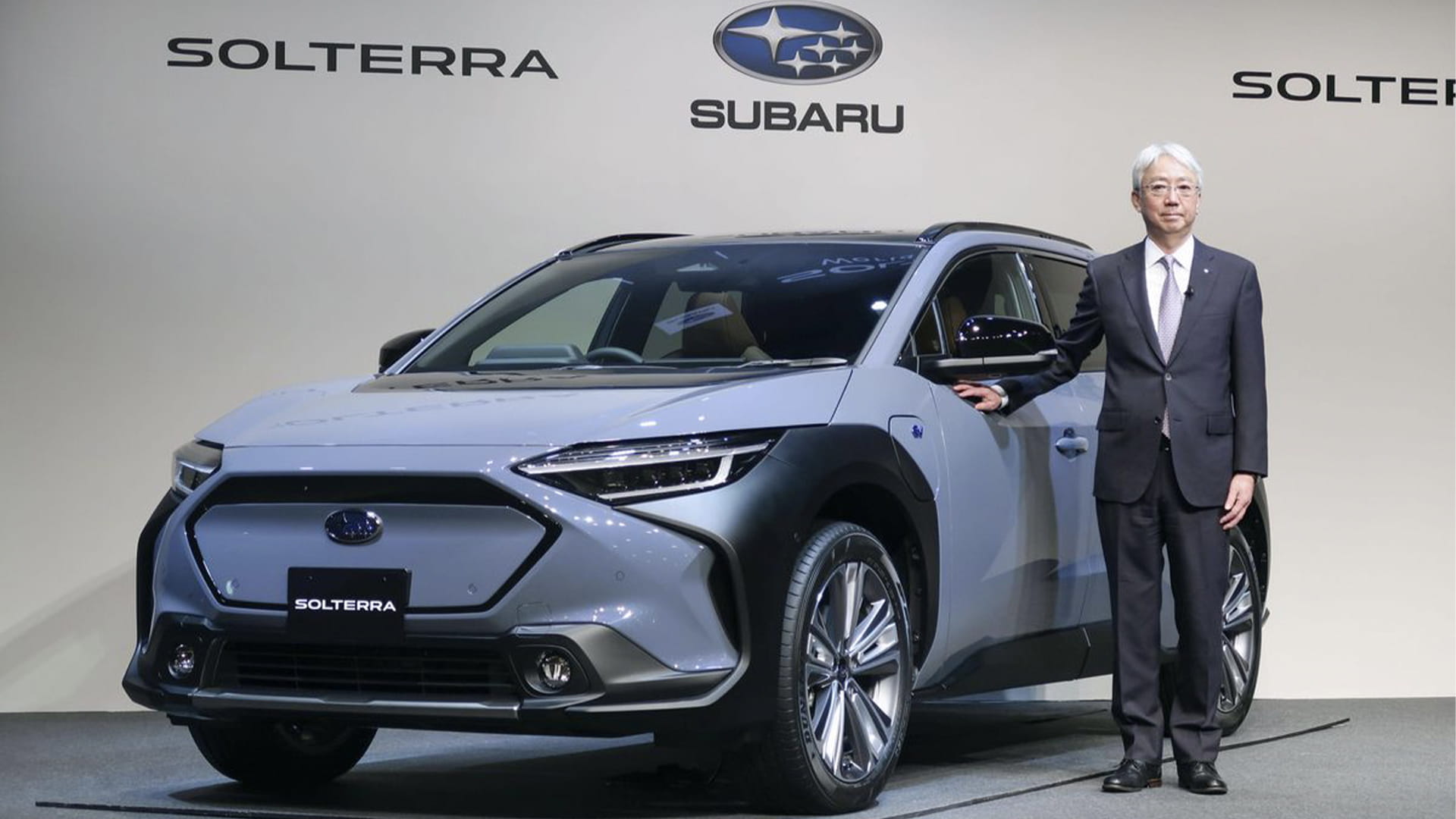 Image for the title: Subaru unveils first all-electric car, developed with Toyota 