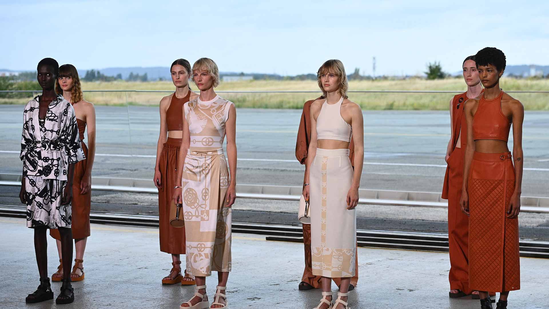 Image for the title: Hermes hosts fashion show at Paris airport hangar 