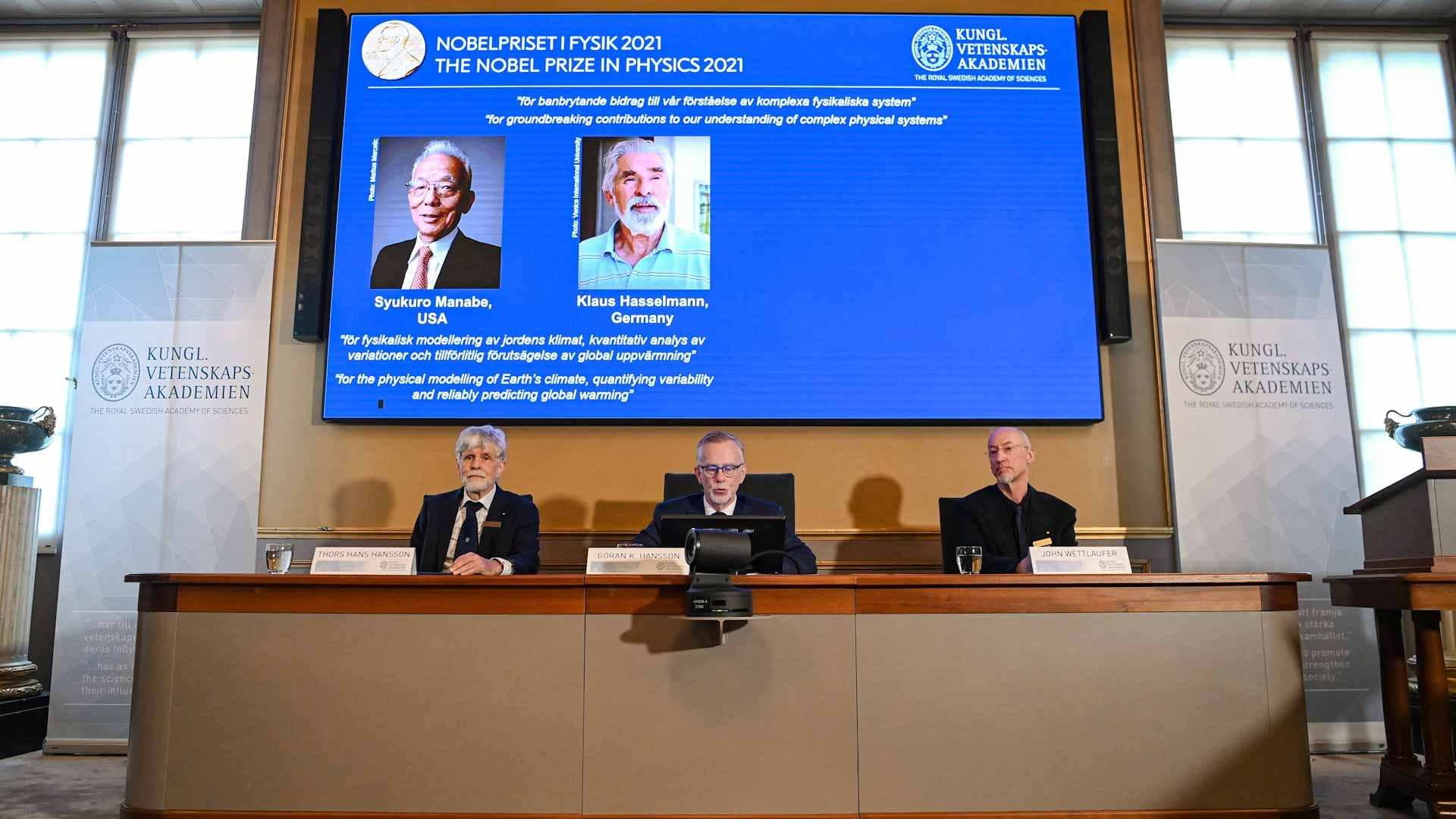 Image for the title: Nobel physics prize goes to 3 for climate discoveries 