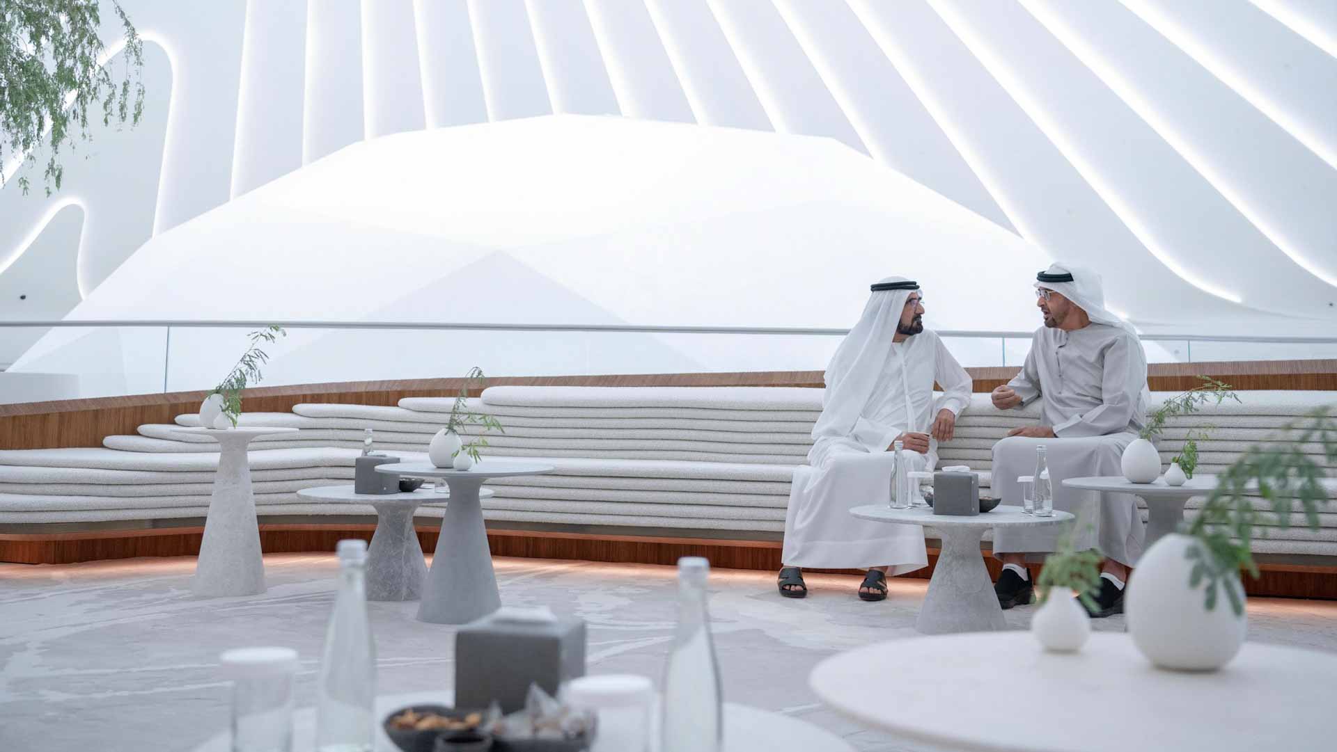 Image for the title: VP, AD CP meet at UAE Pavilion at Expo 2020 Dubai 