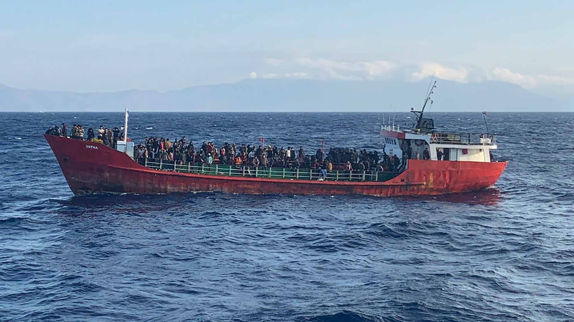 Image for the title: Greece rescues cargo ship with 400 migrants 