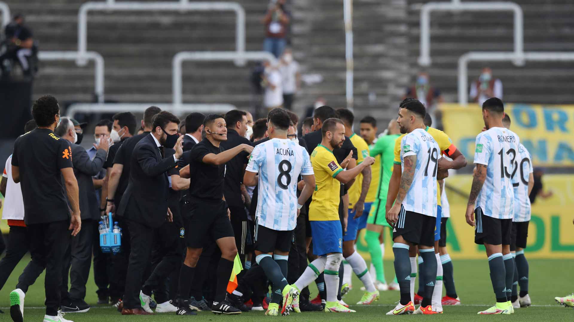 Image for the title: Brazil-Argentina match halted over alleged COVID violations 