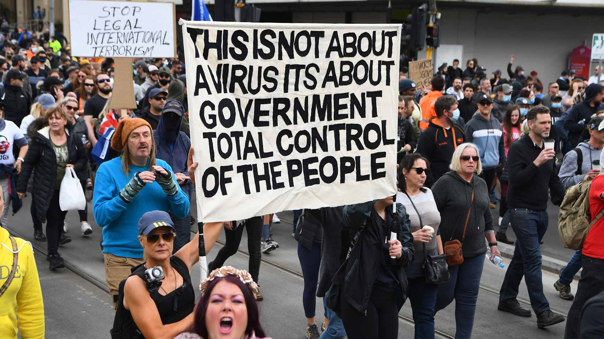 Image for the title: Protest erupts in Melbourne after shut down construction sites 