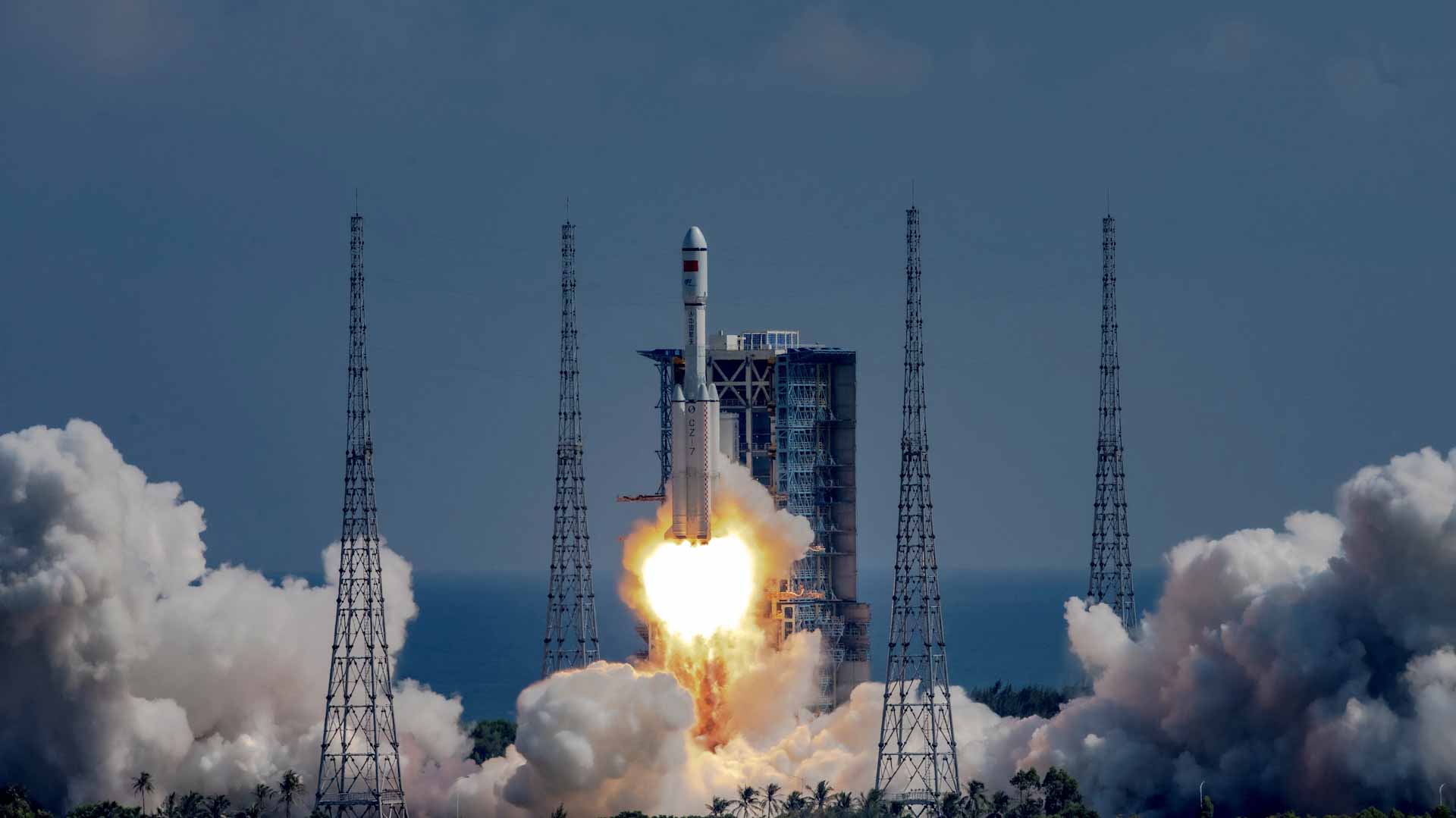 Image for the title: Tianzhou-3 cargo spacecraft docks with China space station module 