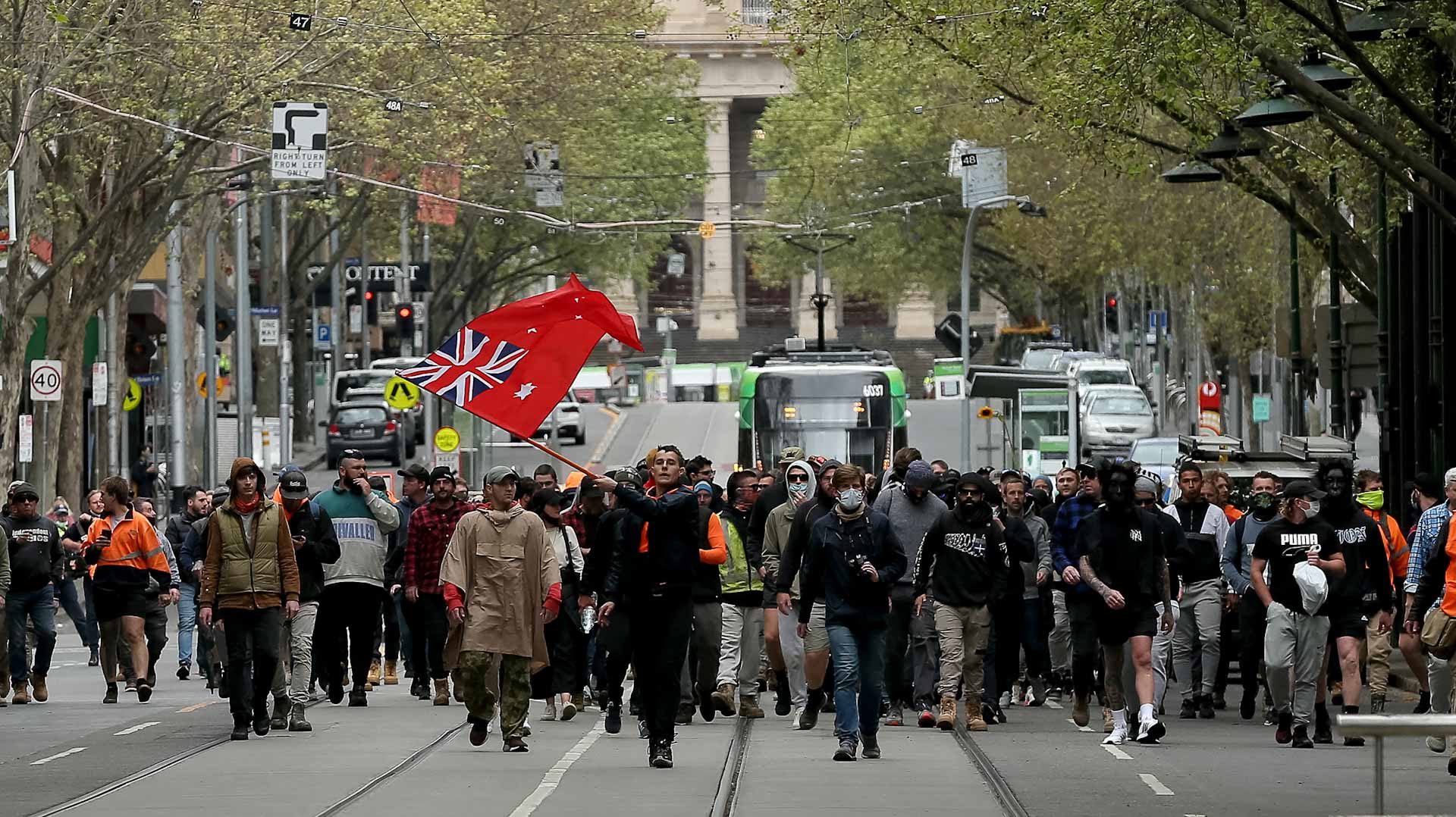 Image for the title: Locked-down Melbourne tightens security for COVID-19 protests 