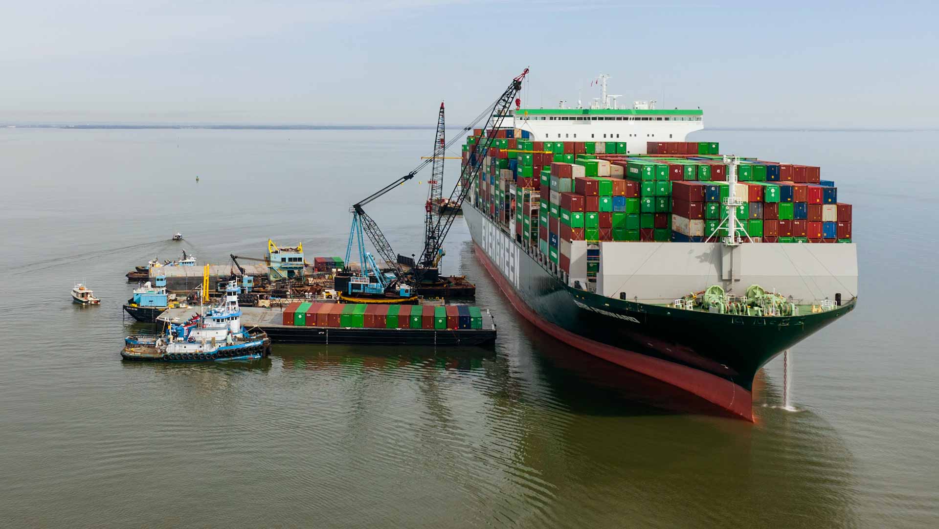 Image for the title: Container ship stranded for a month off US coast refloated 