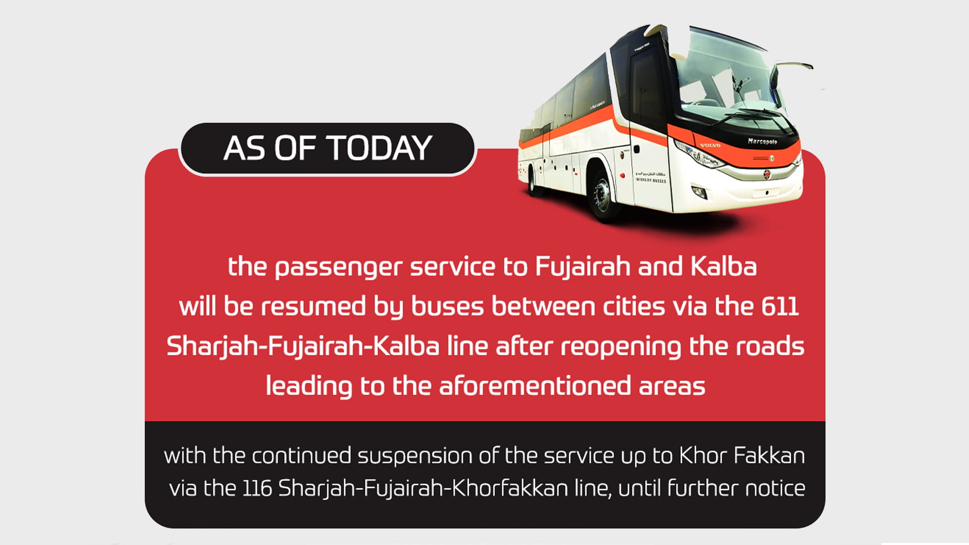 Image for the title: SRTA resumes intercity bus service to Fujairah and Kalba 