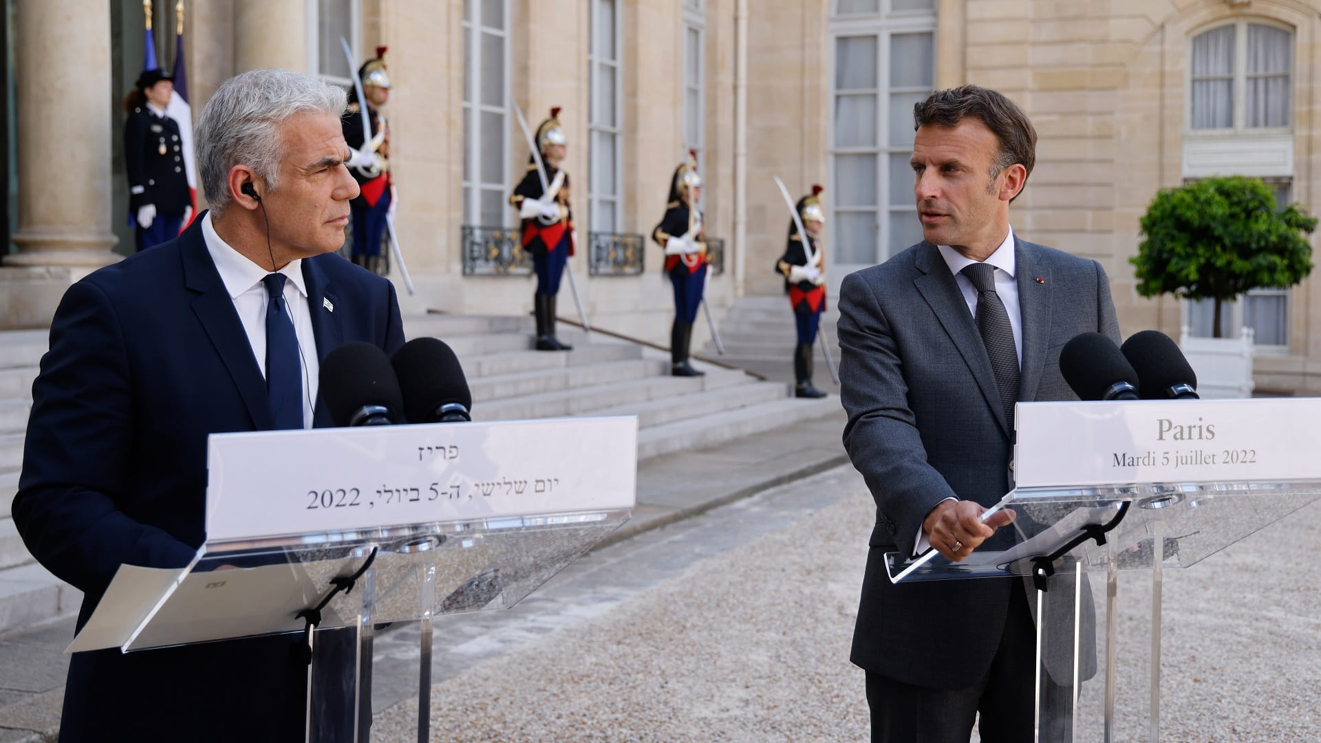 Image for the title: Lapid to Macron: Israel not bound by Iran deal 