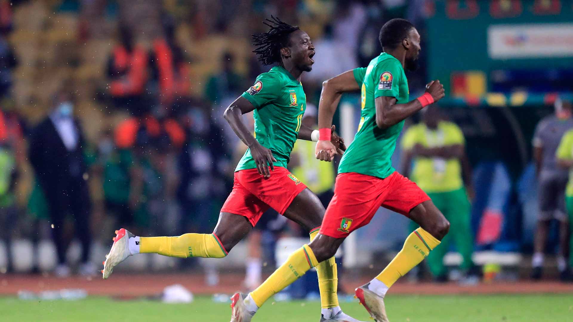 Image for the title: Cameroon stage dramatic comeback to win third at Cup of Nations 