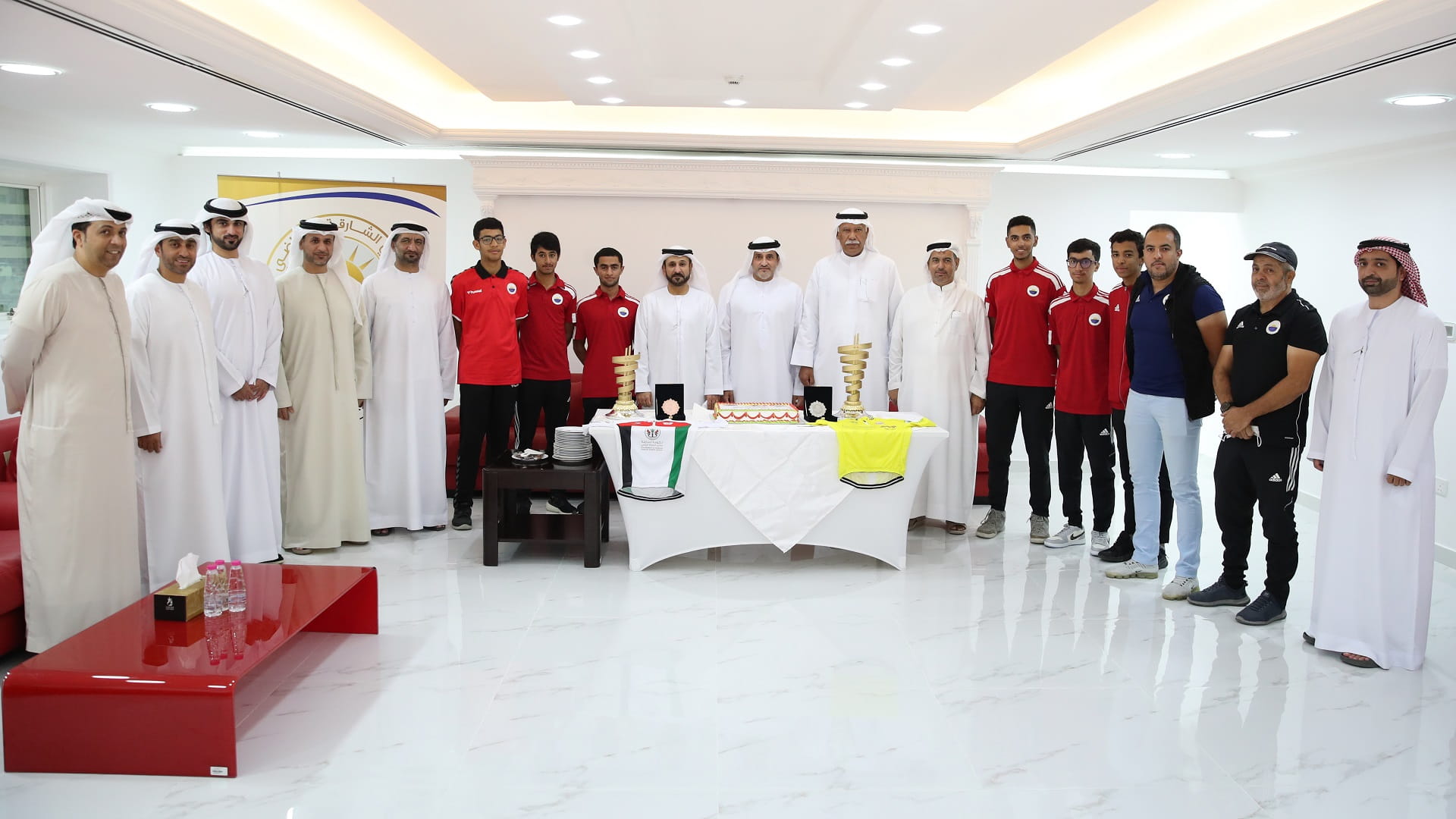 Image for the title: Sharjah Club receives champions of Sharjah Int'l Cycling Tour 