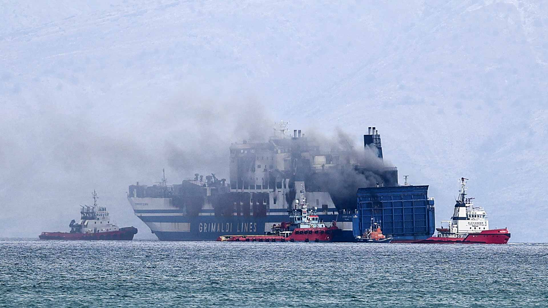 Image for the title: Passenger found alive on ferry ablaze off Greece 