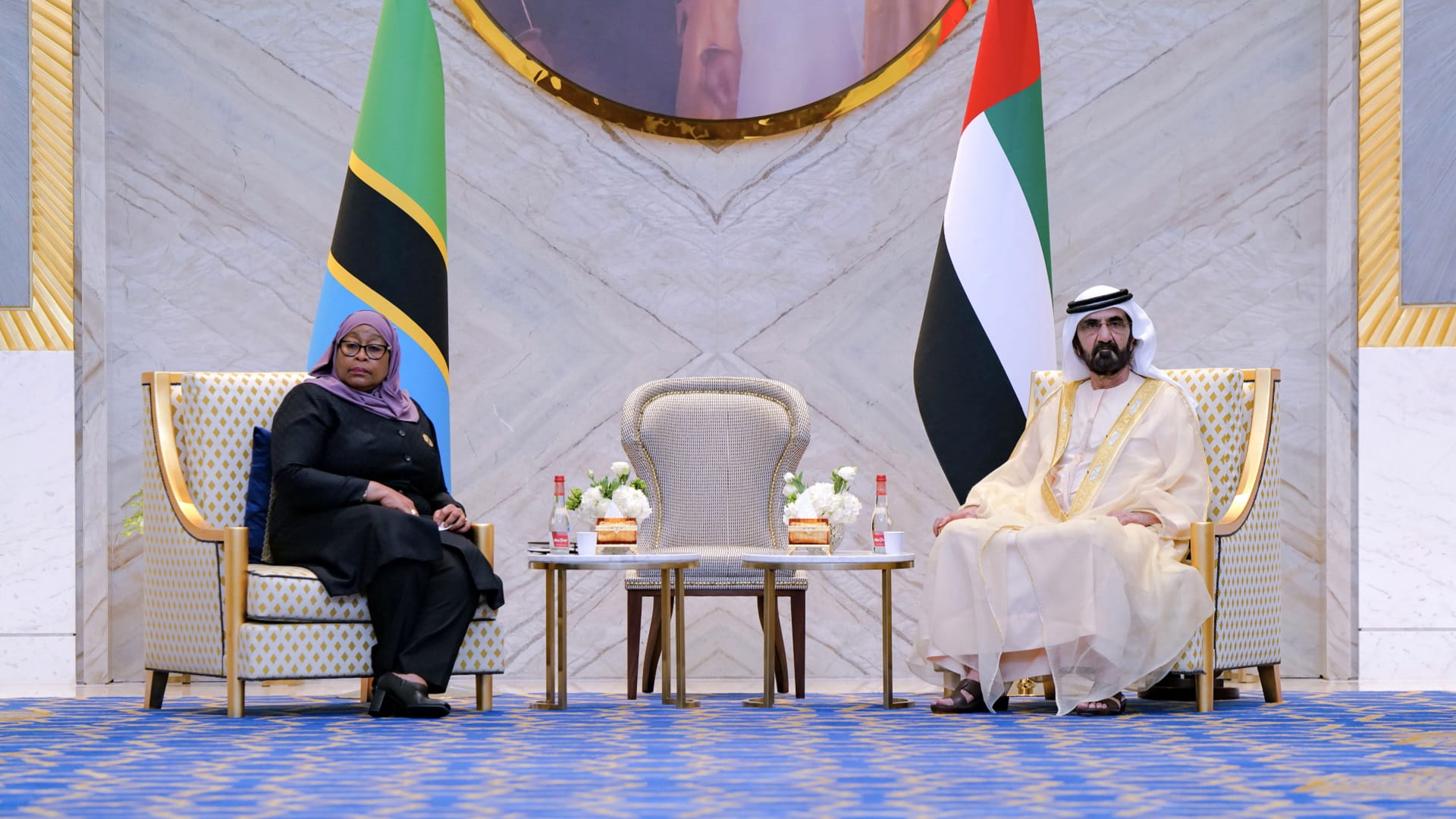 Image for the title: Mohammed bin Rashid meets with President of Tanzania at Expo 2020 