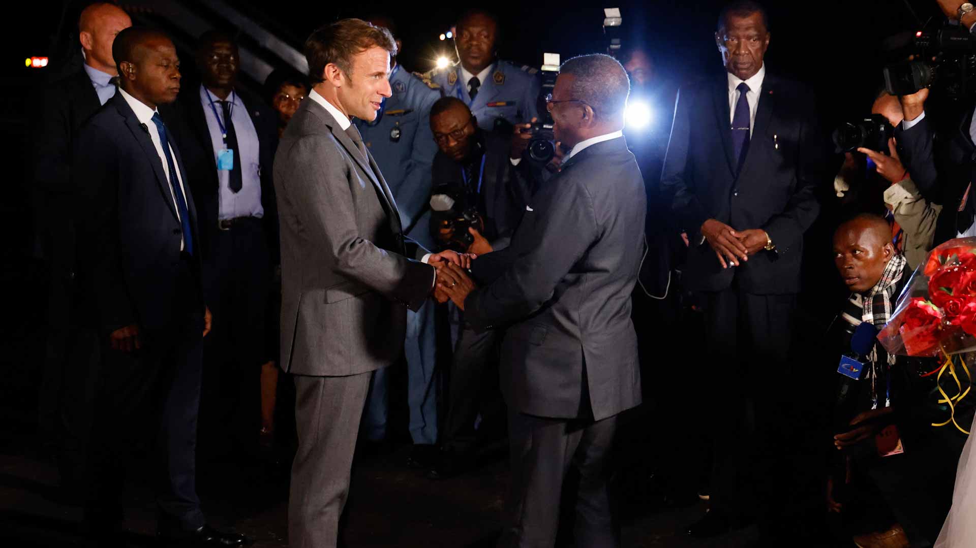 Image for the title: Macron arrives in Cameroon on first leg of west Africa trip 