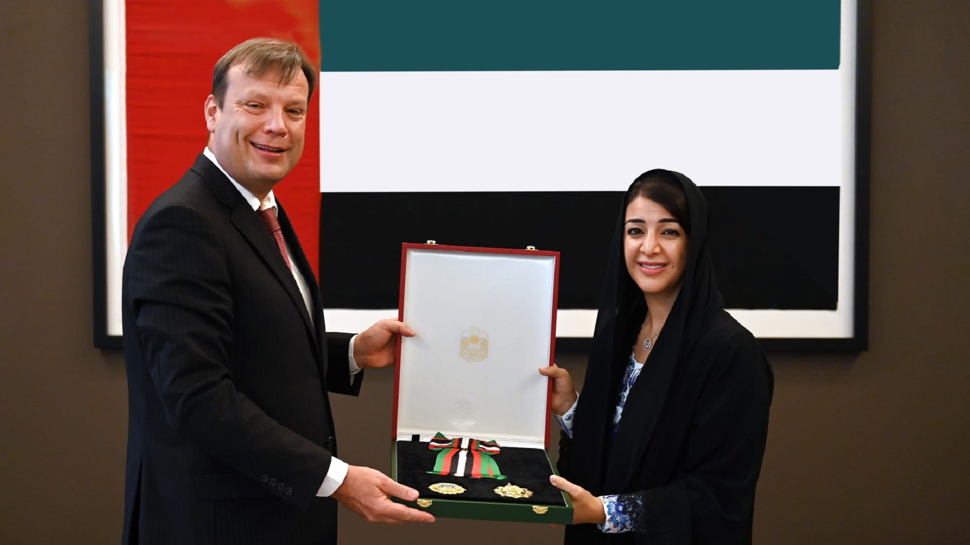 Image for the title: Pres. grants Austrian Amb. First-Class Order of Zayed II award 