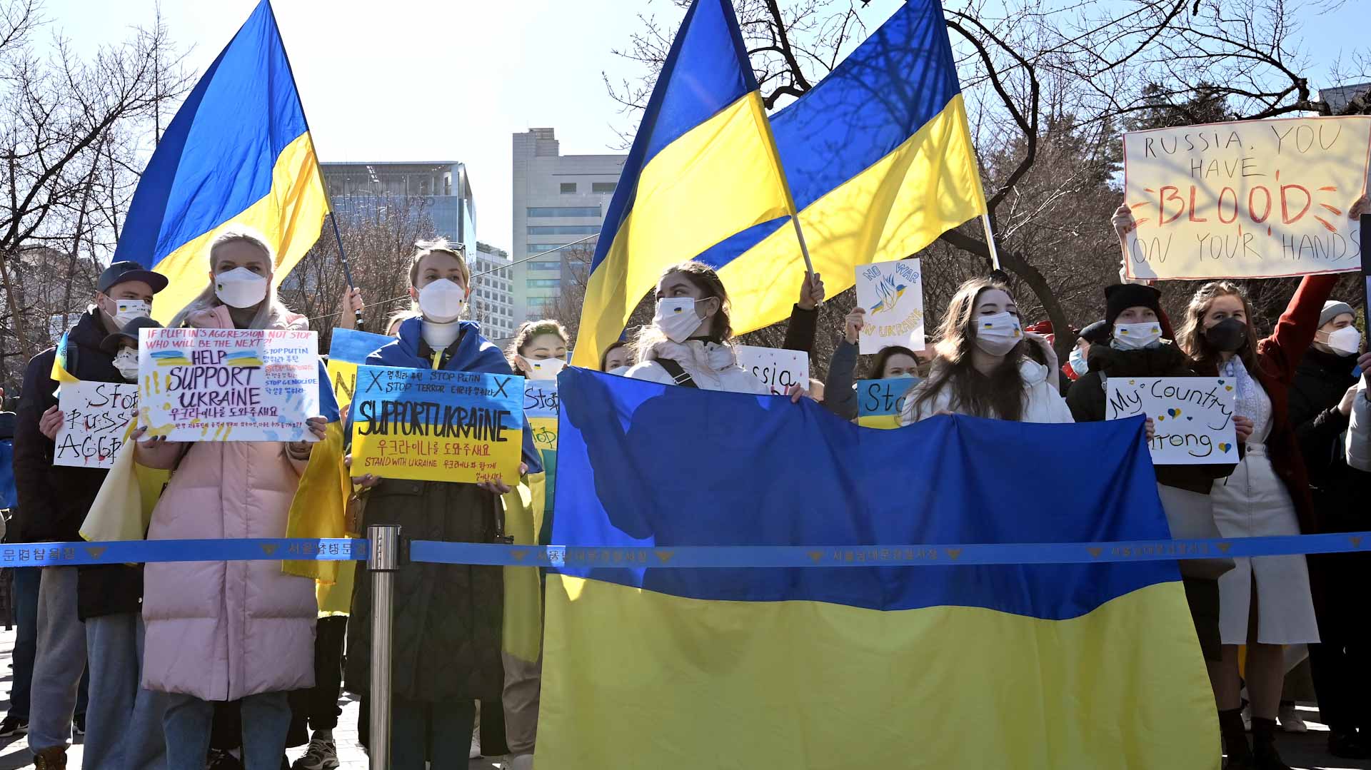 Image for the title: At NY protest, thousands call for Western intervention in Ukraine 