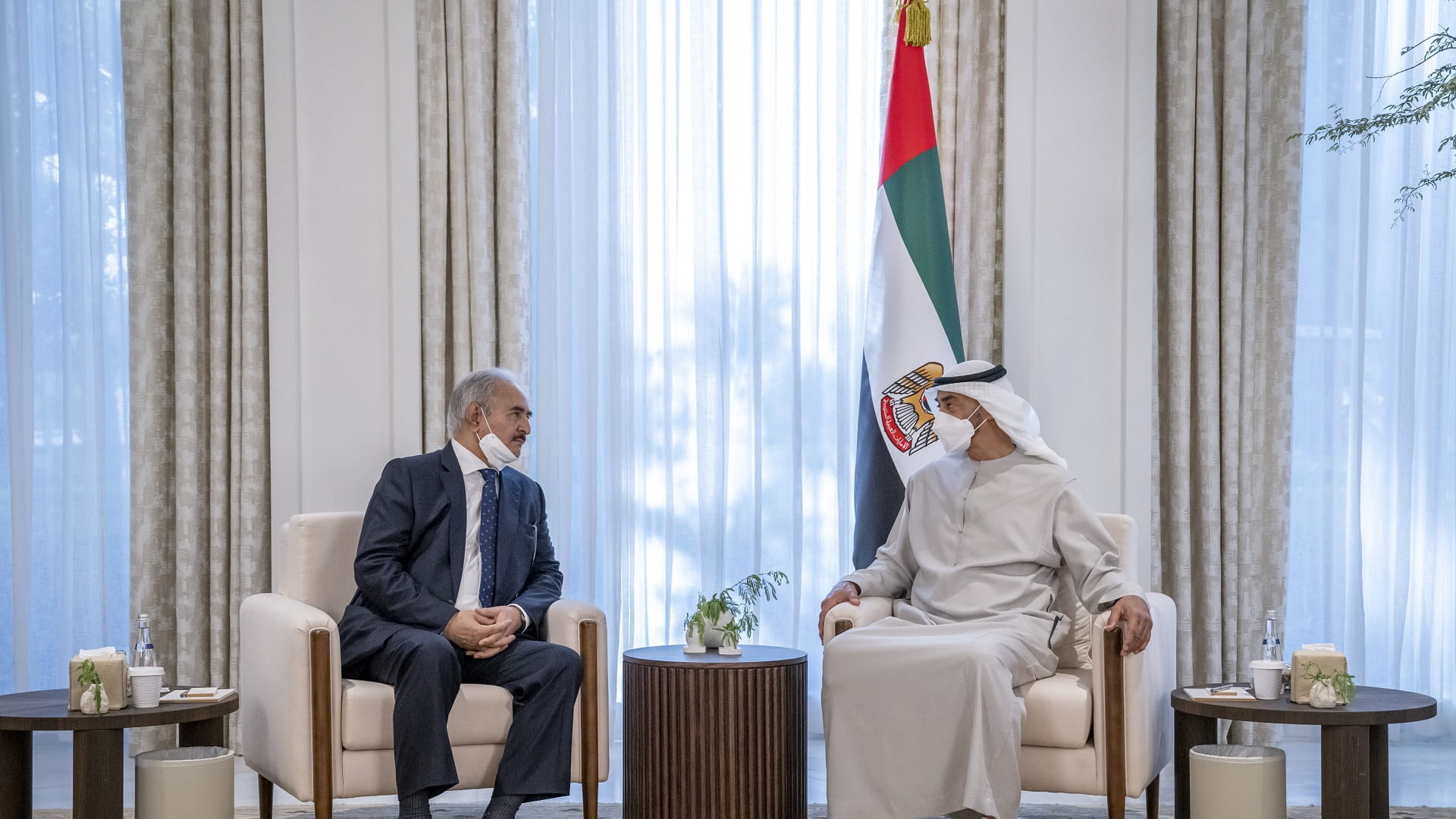 Image for the title: UAE President receives condolences of Khalifa Haftar 