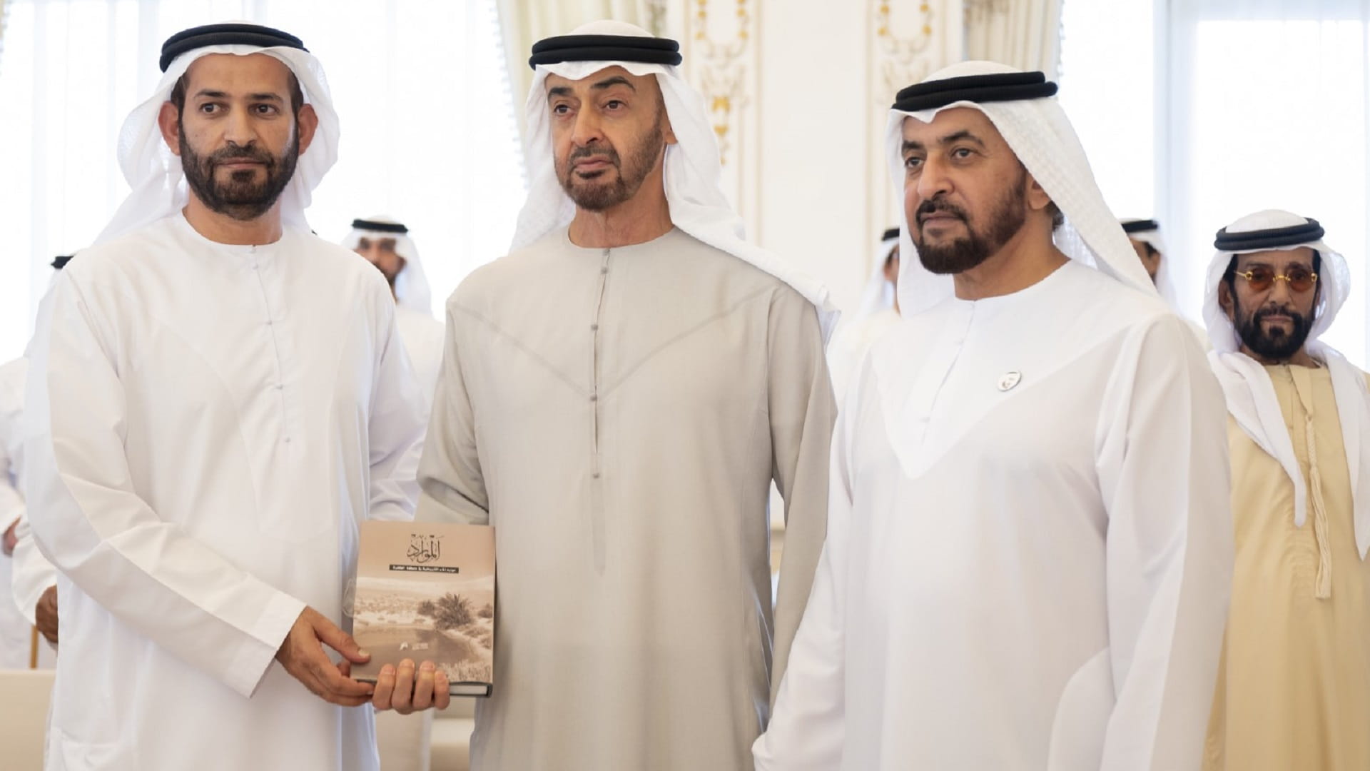 Image for the title: UAE Pres. presented with book copy on Al Dhafra's water resources 