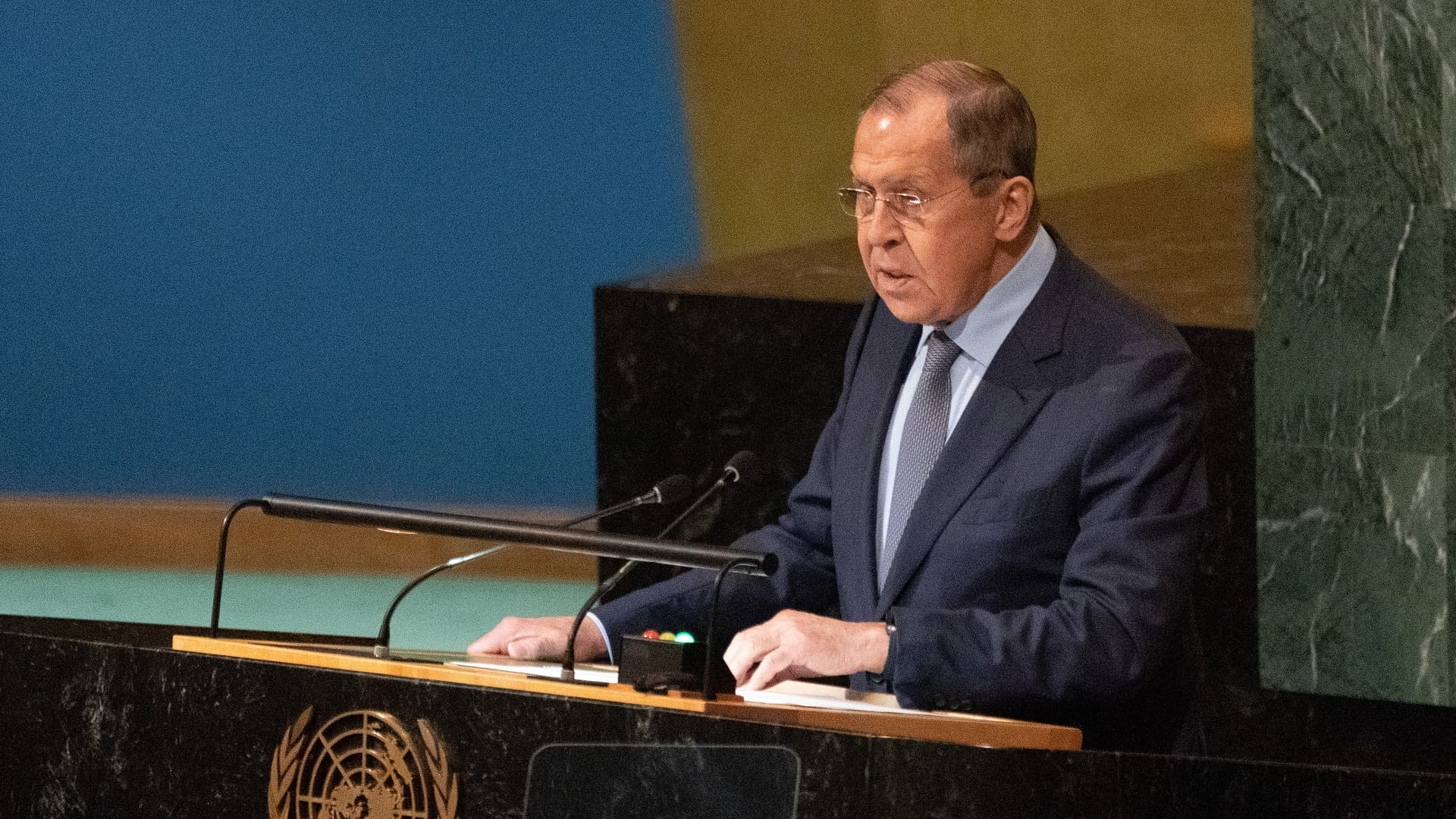 At UN, Russian FM Slams West For 'grotesque' Russophobia