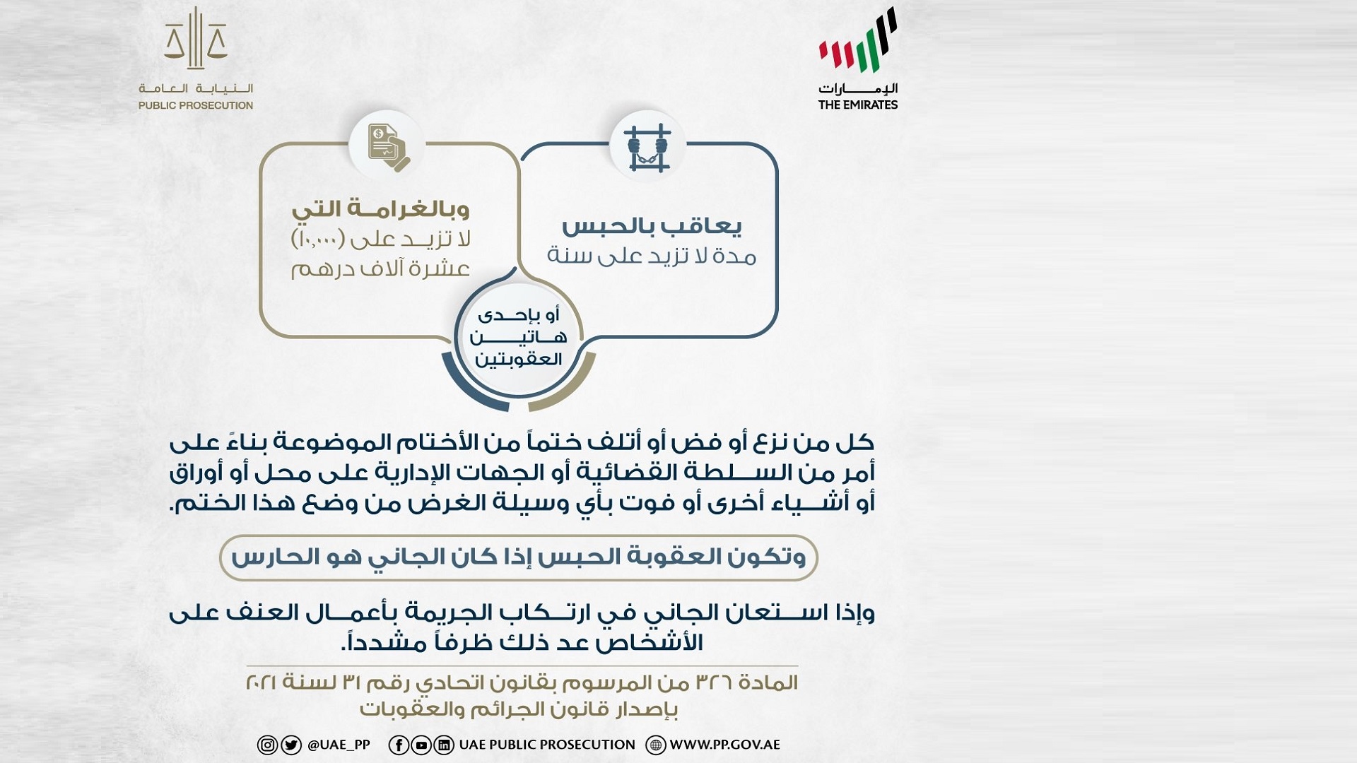 صورة بعنوان: النيابة العامة للدولة توضح عقوبة نزع أو إتلاف الأختام 