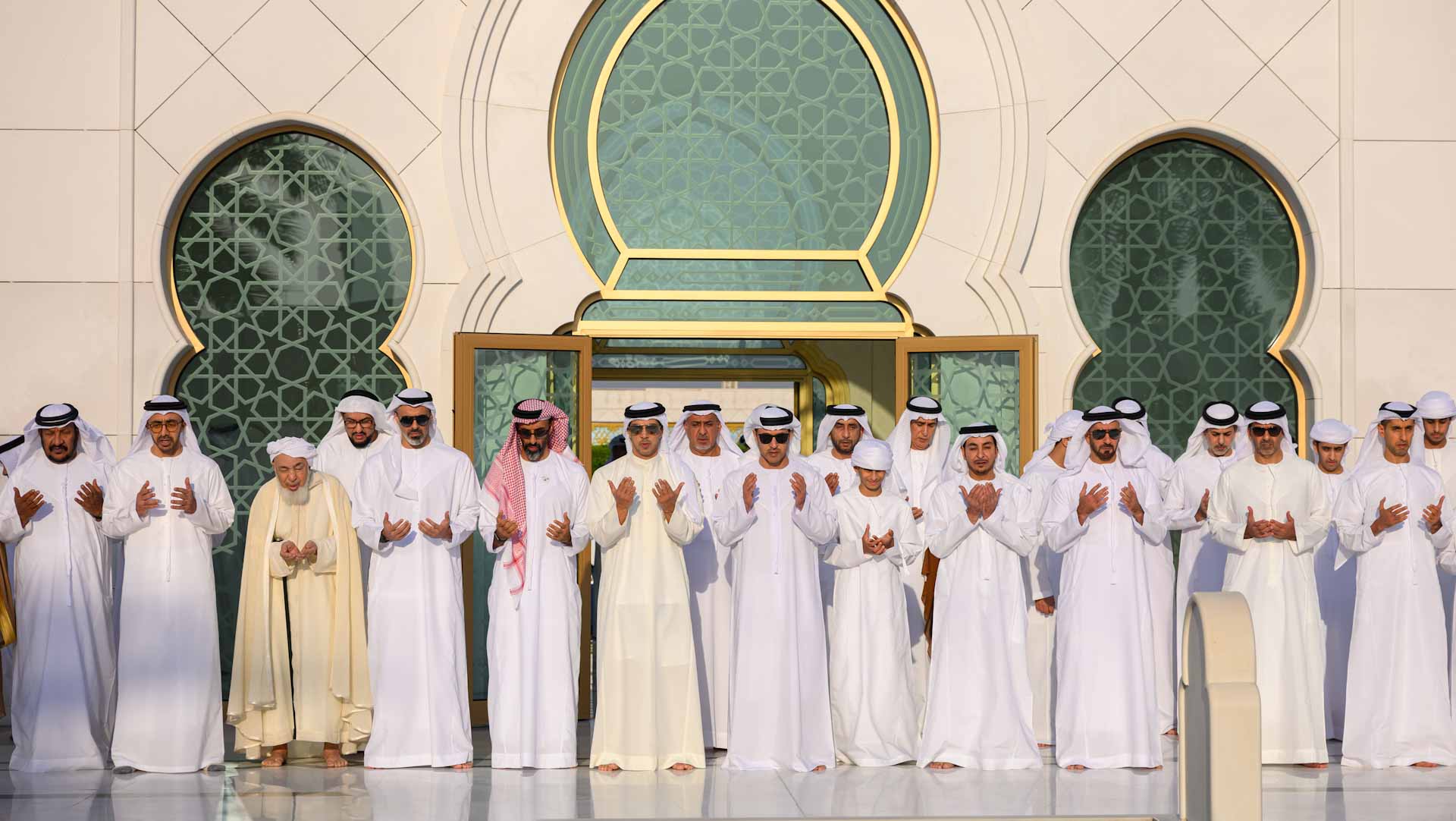 Image for the title: Mansour bin Zayed, AD CP, Sheikhs perform Eid Al Fitr prayer  