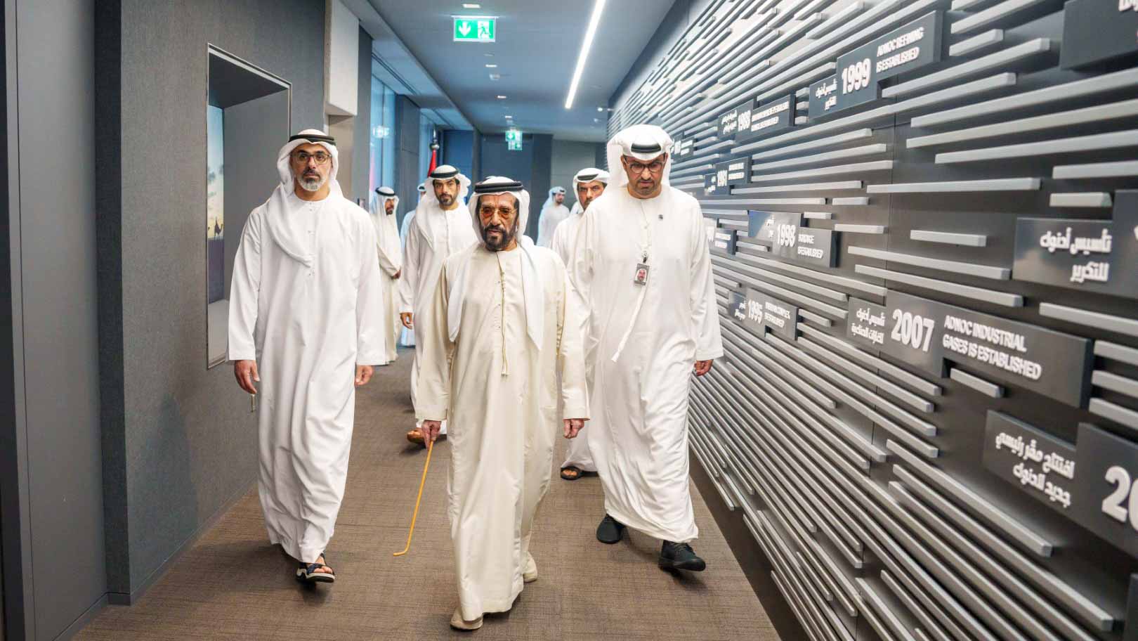 Image for the title: Khaled bin Mohamed receives Tahnoon Al Nahyan at ADNOC HQ 