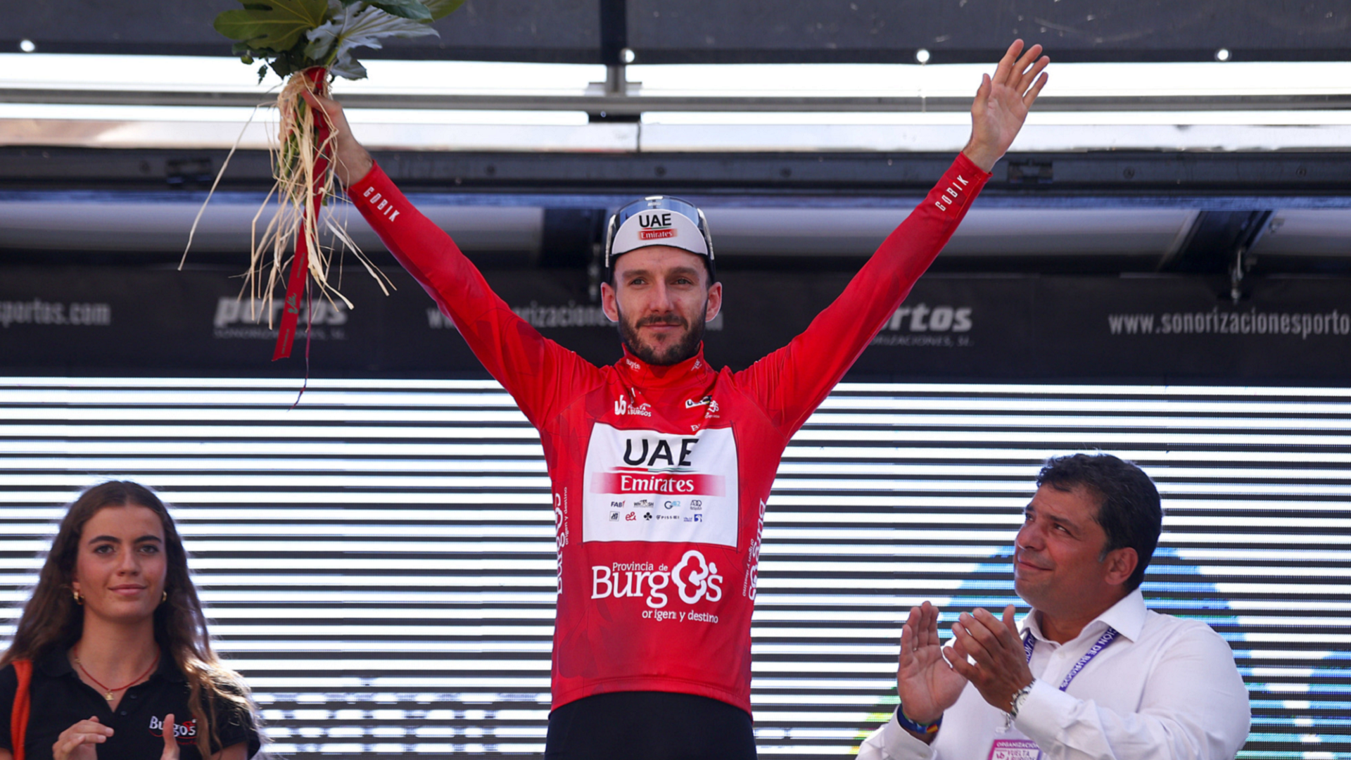 Image for the title: UAE Team Emirates' Adam Yates takes podium at Vuelta Burgos 