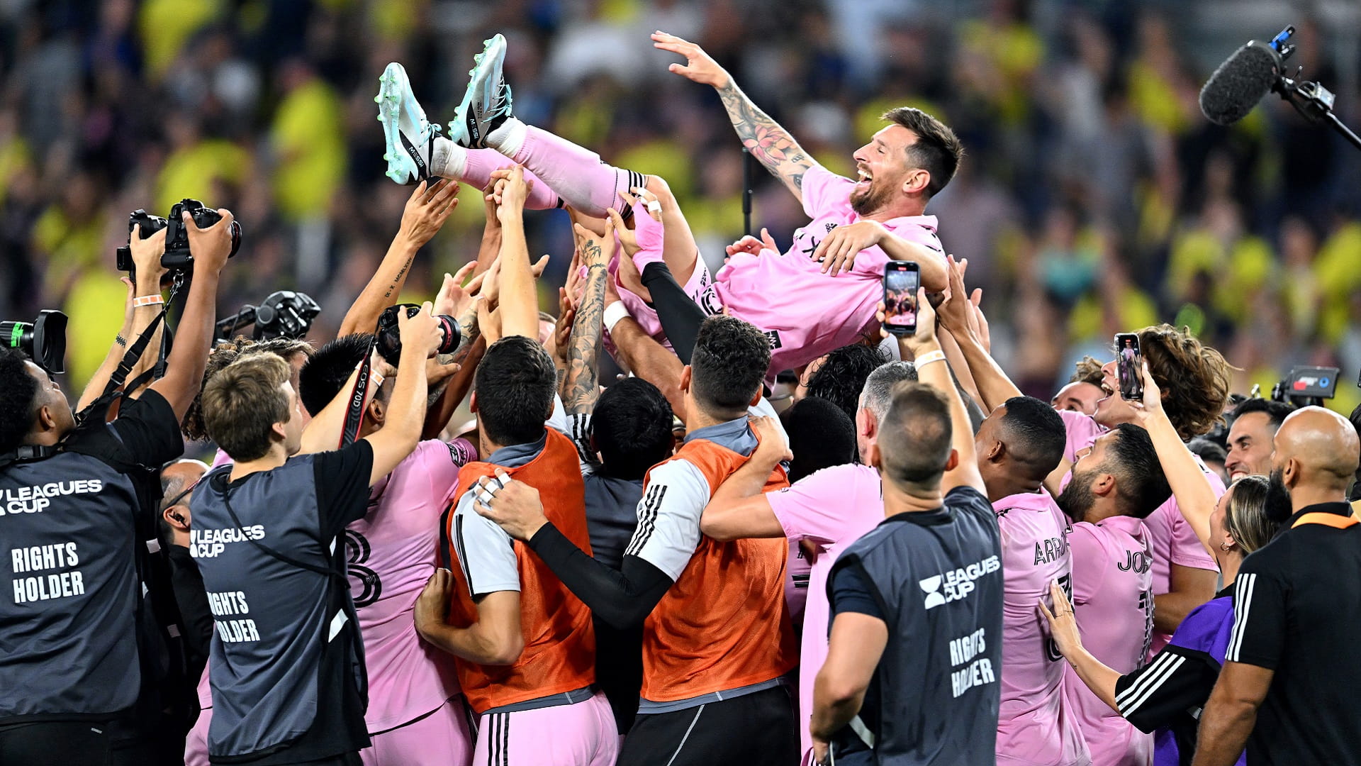 Image for the title: Messi leads Miami to first trophy with Leagues Cup win 