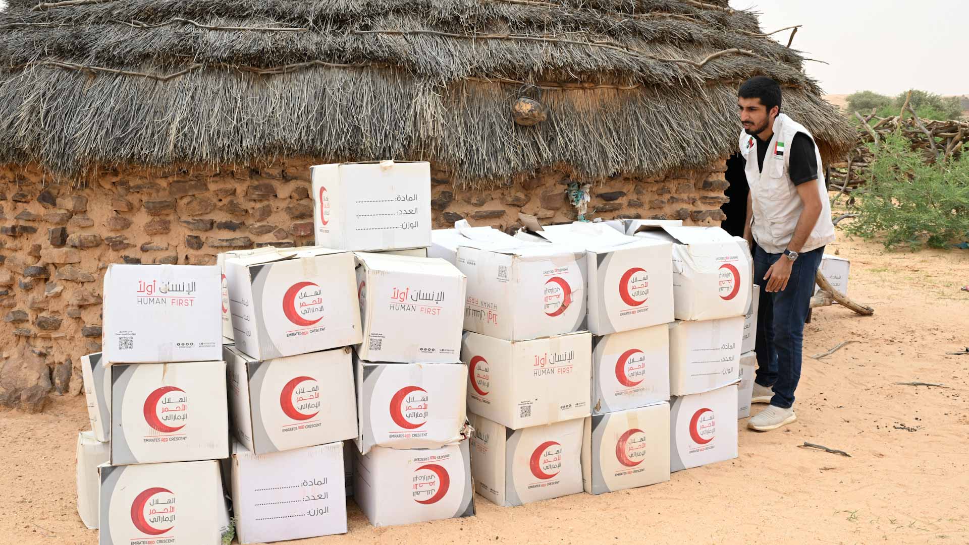 Image for the title: Emirati team continues distributing parcels in Amdjarass, Chad 