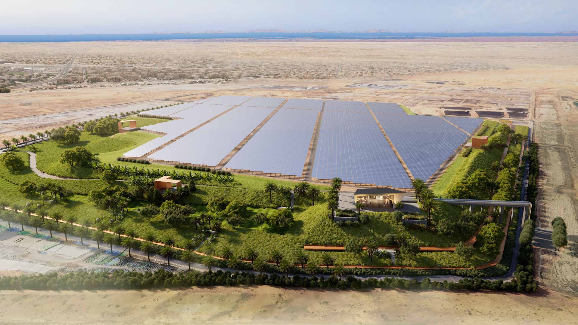 Image for the title: Tripartite alliance.. Al Saja'a landfill into solar energy farm 