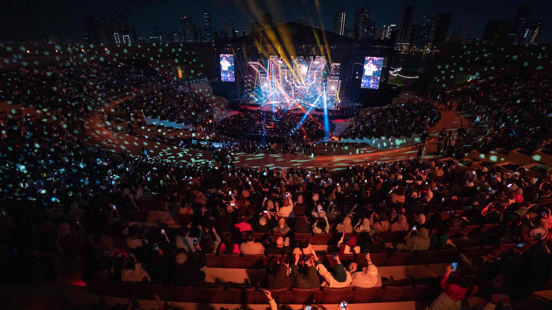 Image for the title: Crowd on fire with Hosny and Saad concert at Al Majaz 