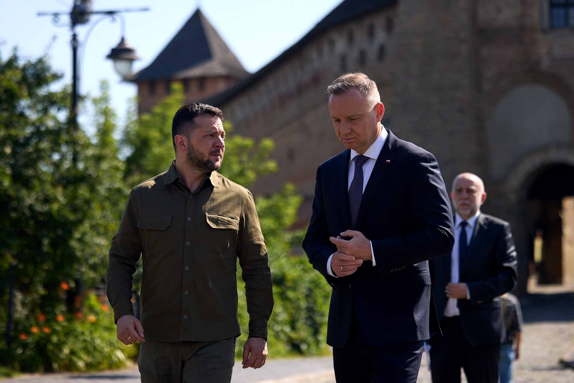 Image for the title: Polish leader visits Ukraine ahead of NATO summit 