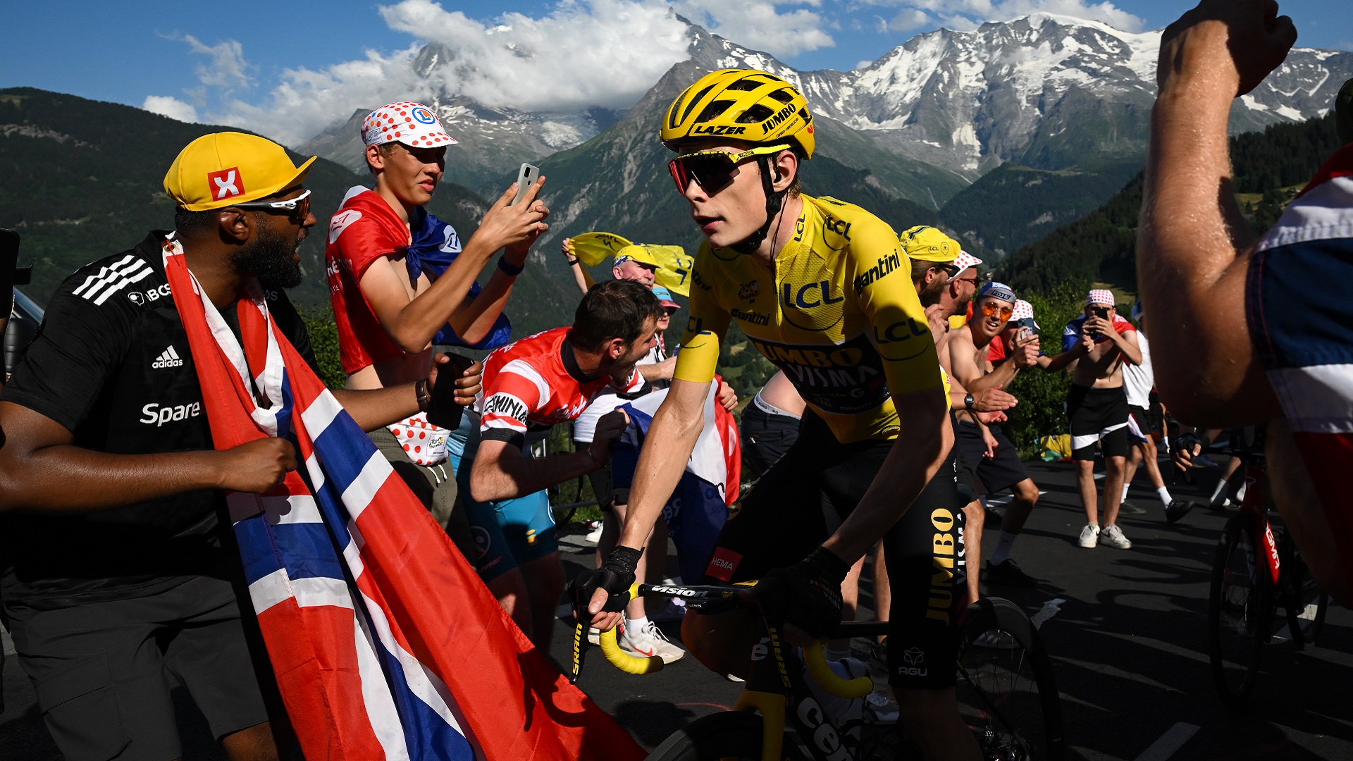 Image for the title: Vingegaard retains Tour lead as Poels wins in Alps 