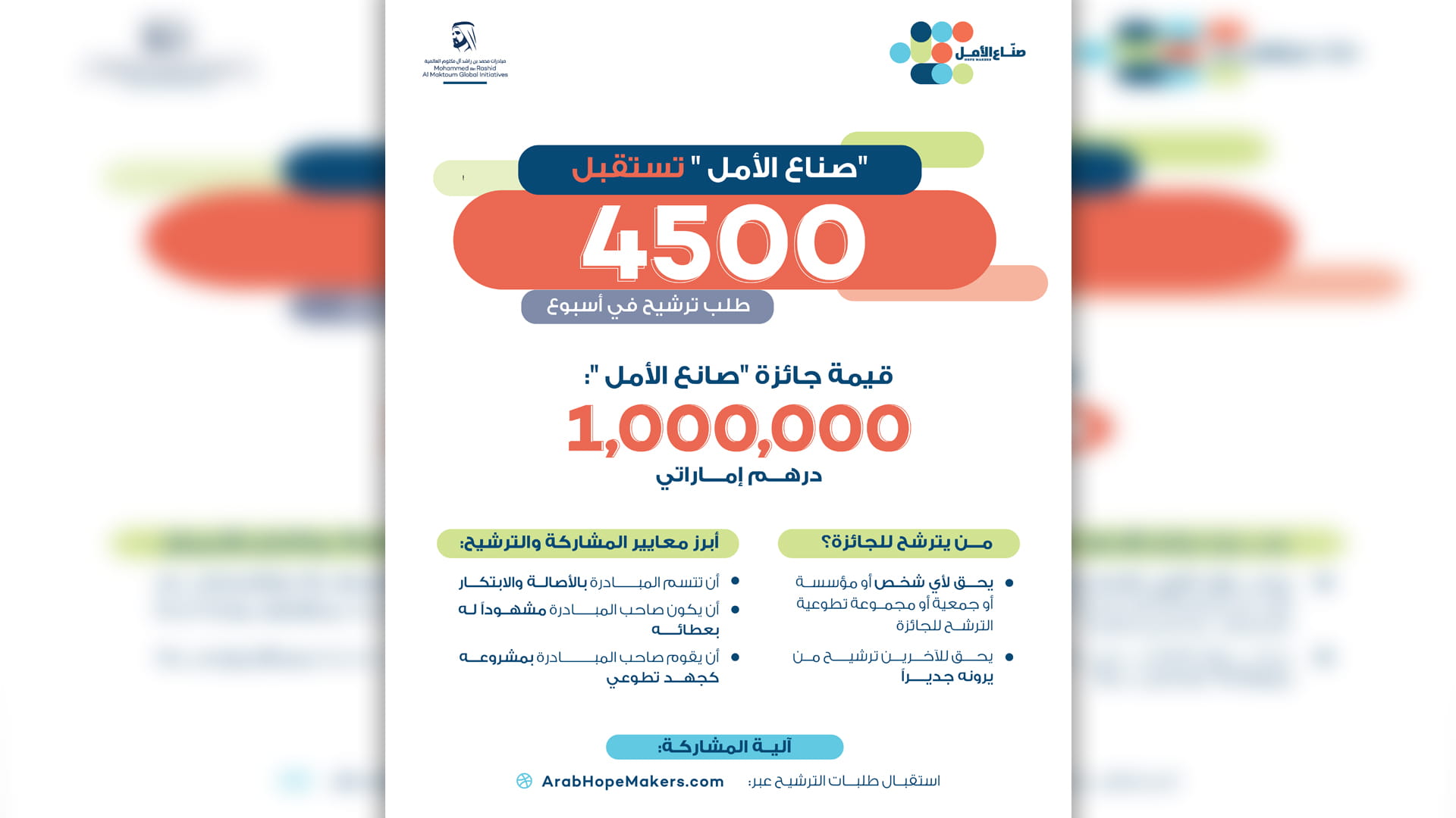صورة بعنوان: مبادرة "صناع الأمل" تستقبل 4500 طلب ترشيح 