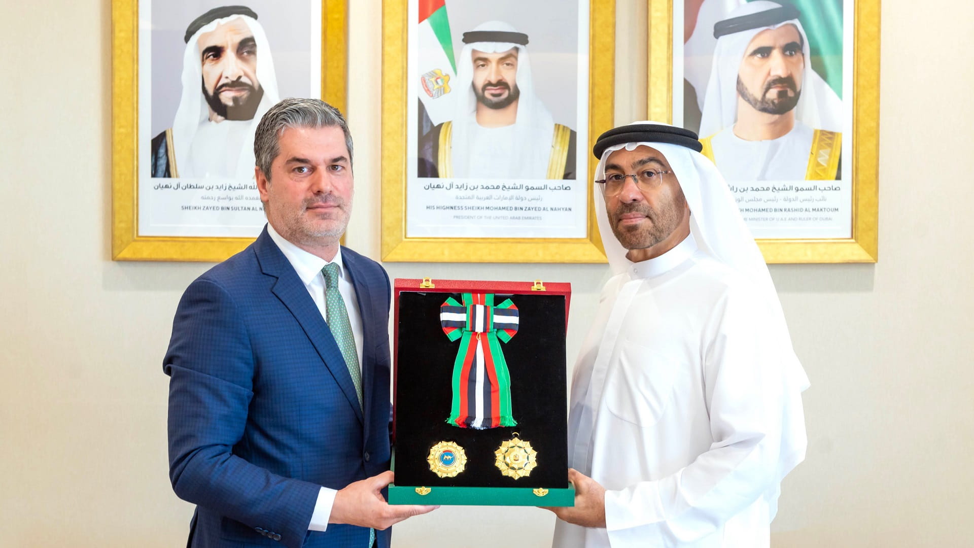 Image for the title: UAE Pres. awards Albanian Amb. Medal of Ind. of First Order 