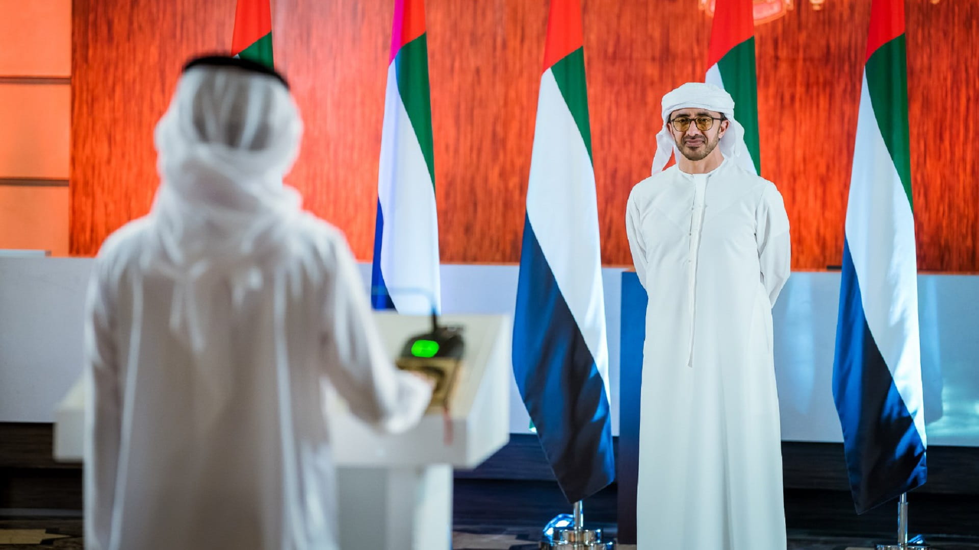 Image for the title: New diplomats sworn in before Abdullah bin Zayed 