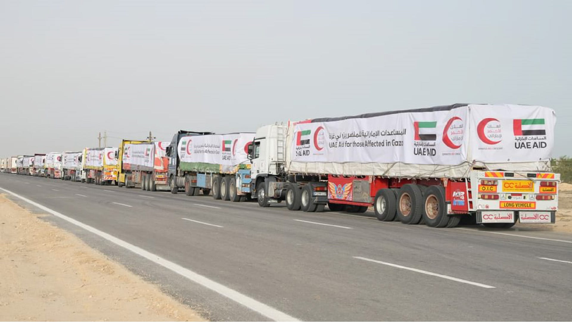 Image for the title: UAE aid convoy sets off towards Rafah crossing, bound for Gaza 