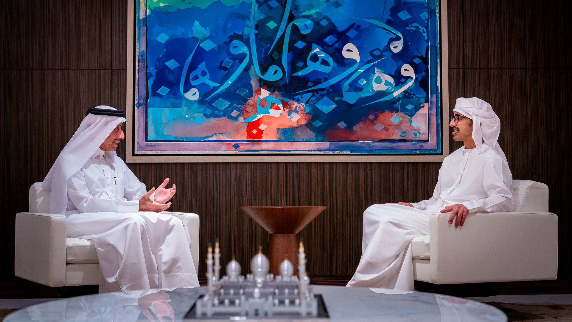 Image for the title: Abdullah bin Zayed meets Qatari ambassador to UAE 