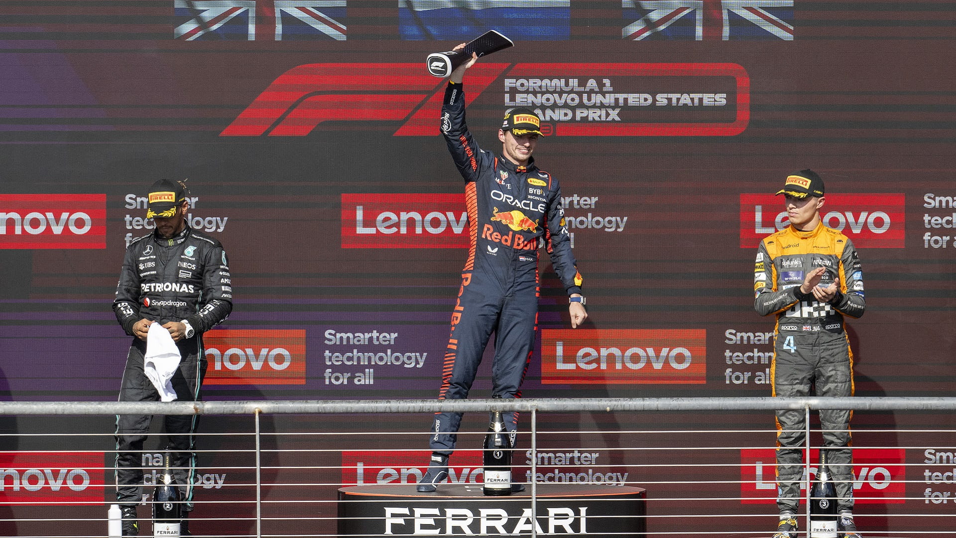 Image for the title: Verstappen hails 'incredible' 50th career win in Texas 