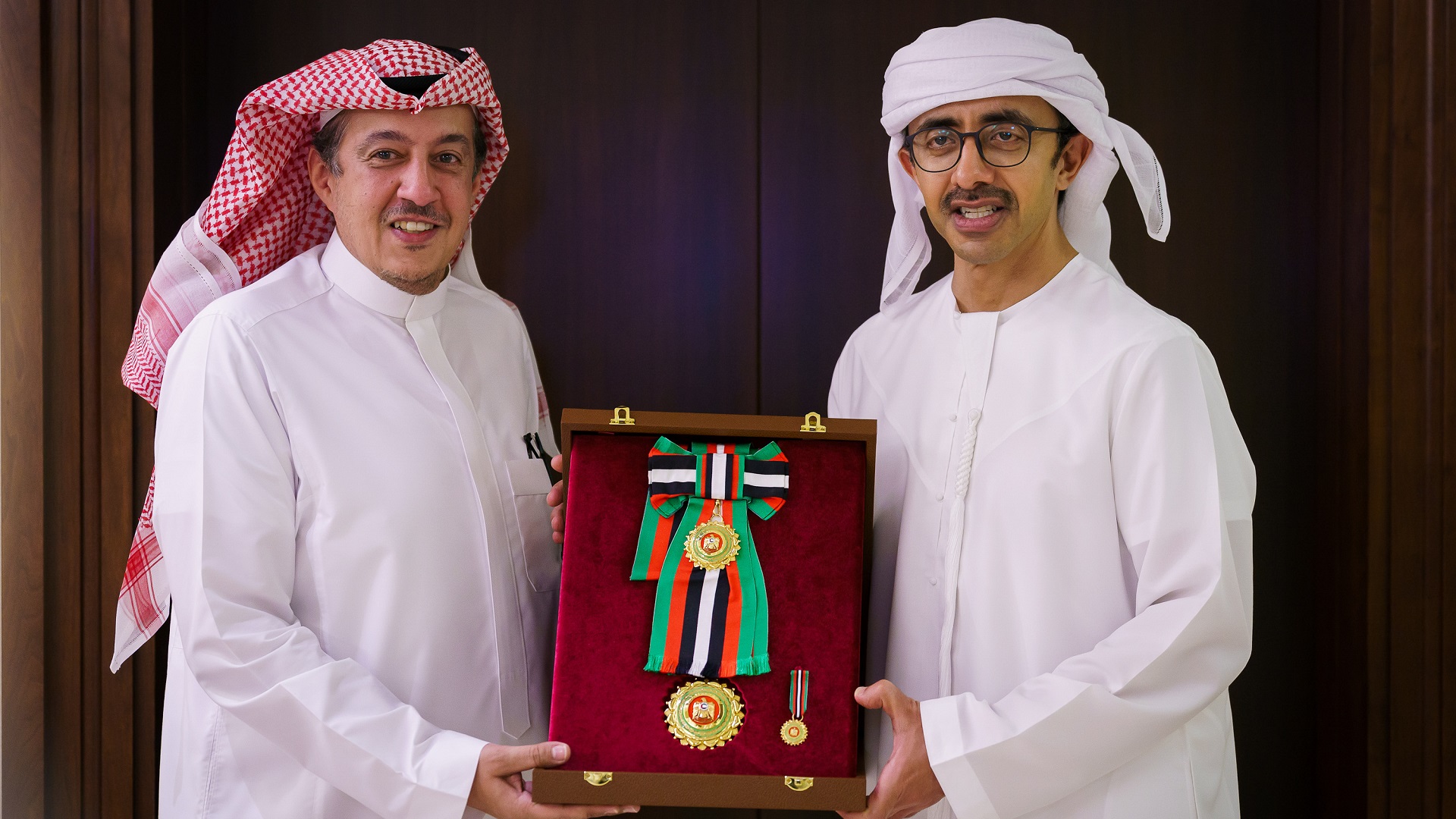 Image for the title: UAE President confers ‘Zayed the Second Medal’ to Saudi Amb. 